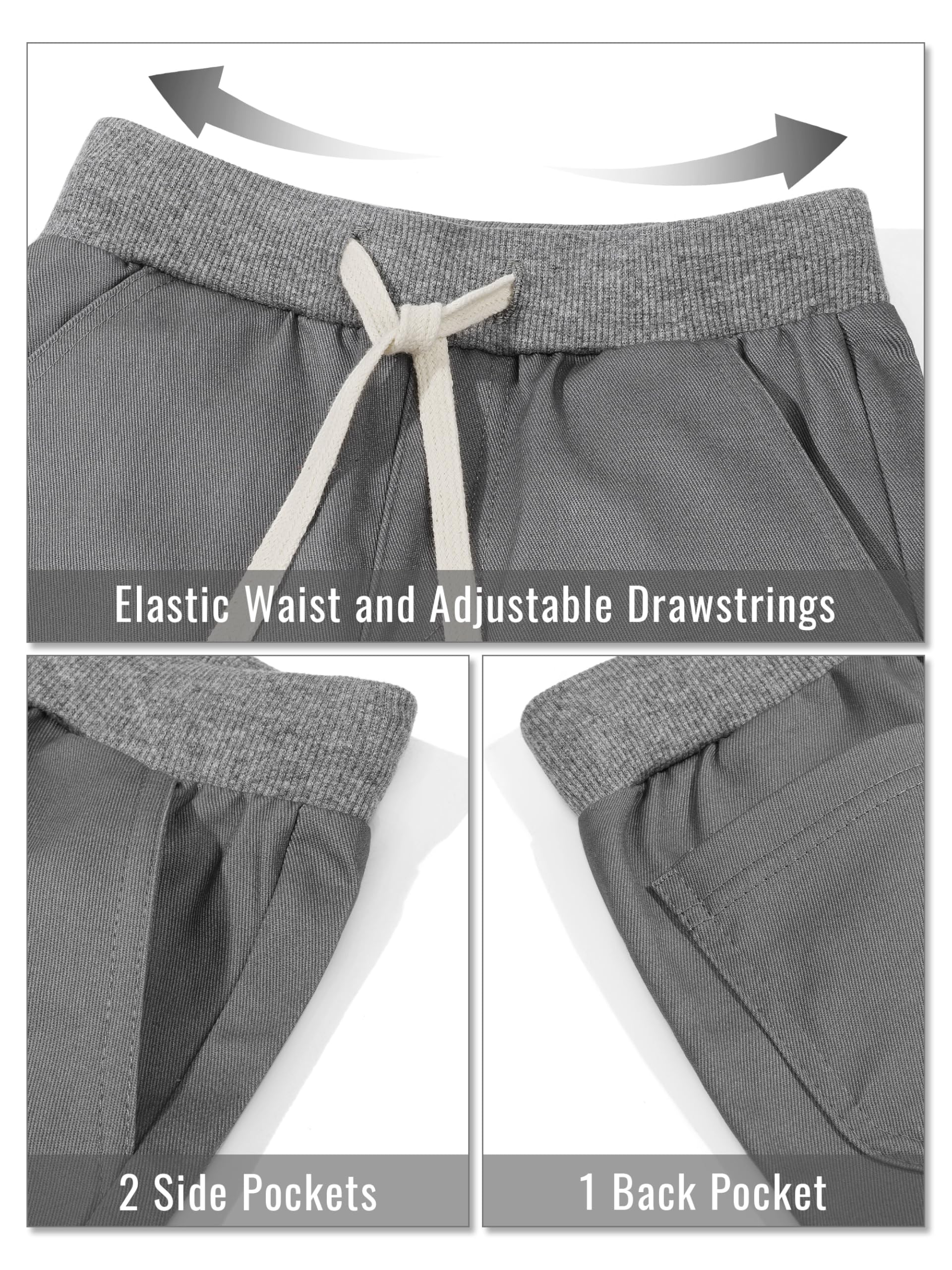Resinta 3-Pack Boys' Cotton Pull-On Pants with Drawstring - Comfortable Uniform Pants for Toddlers & Kids - Perfect for School, Playtime & Everyday Wear