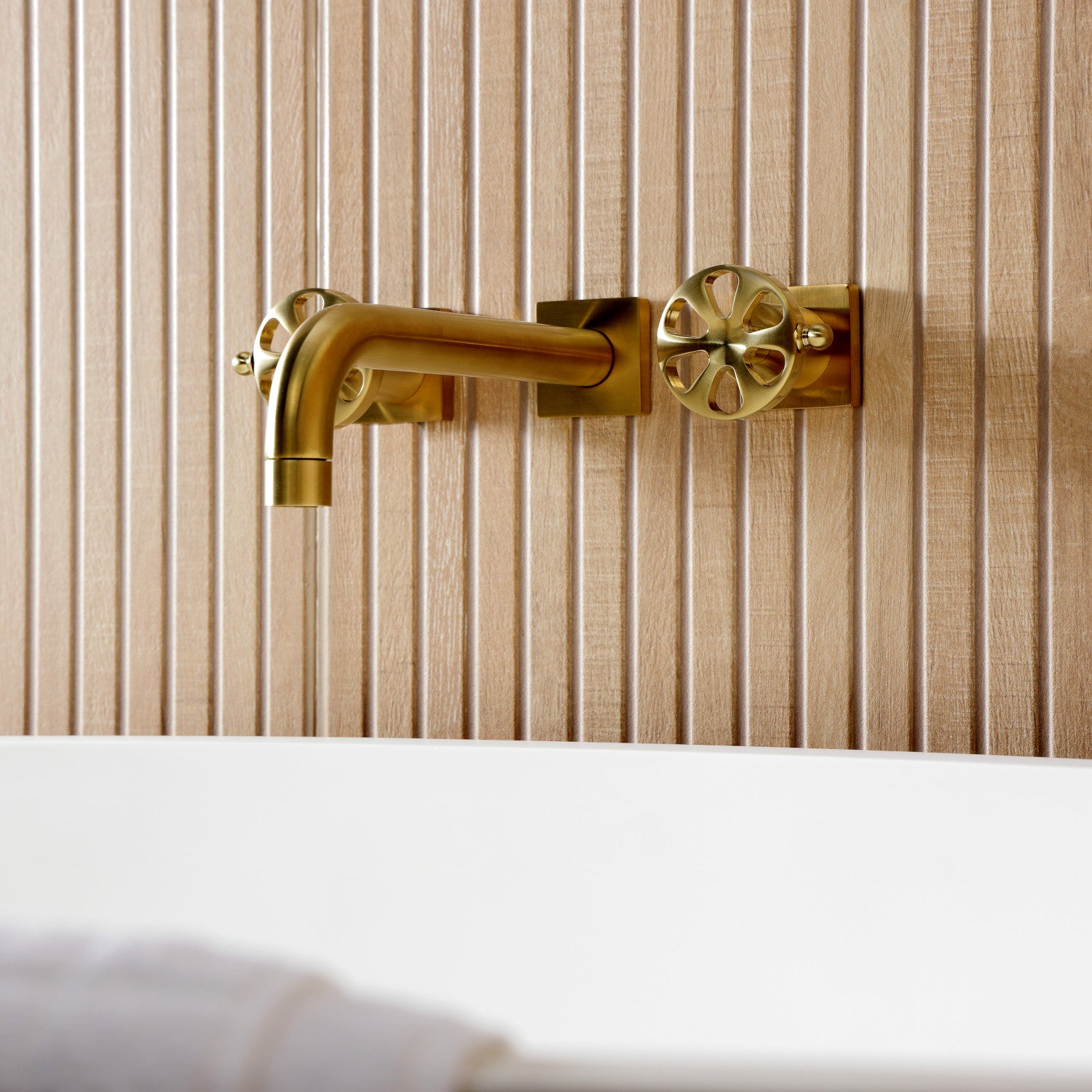 Belknap KS8027RX Brushed Brass Roman Tub Faucet - Two Handle 3 Hole Wall Mount Bathroom Faucet for Vintage & Luxury Bathtubs | Perfect for Spa, Master Bathroom & Hotel Renovations