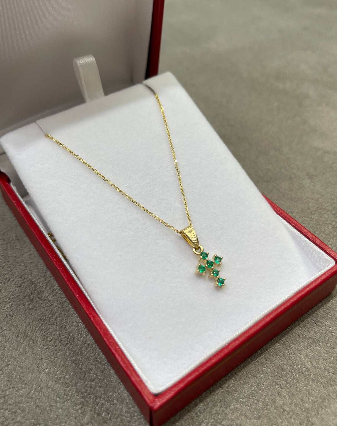 0.24tcw Mini Round Natural Earth Mined Emerald Petite Prong Cross Pendant in 18K Gold - Elegant Necklace for Women, Perfect for Everyday Wear, Gift Giving & Special Occasions