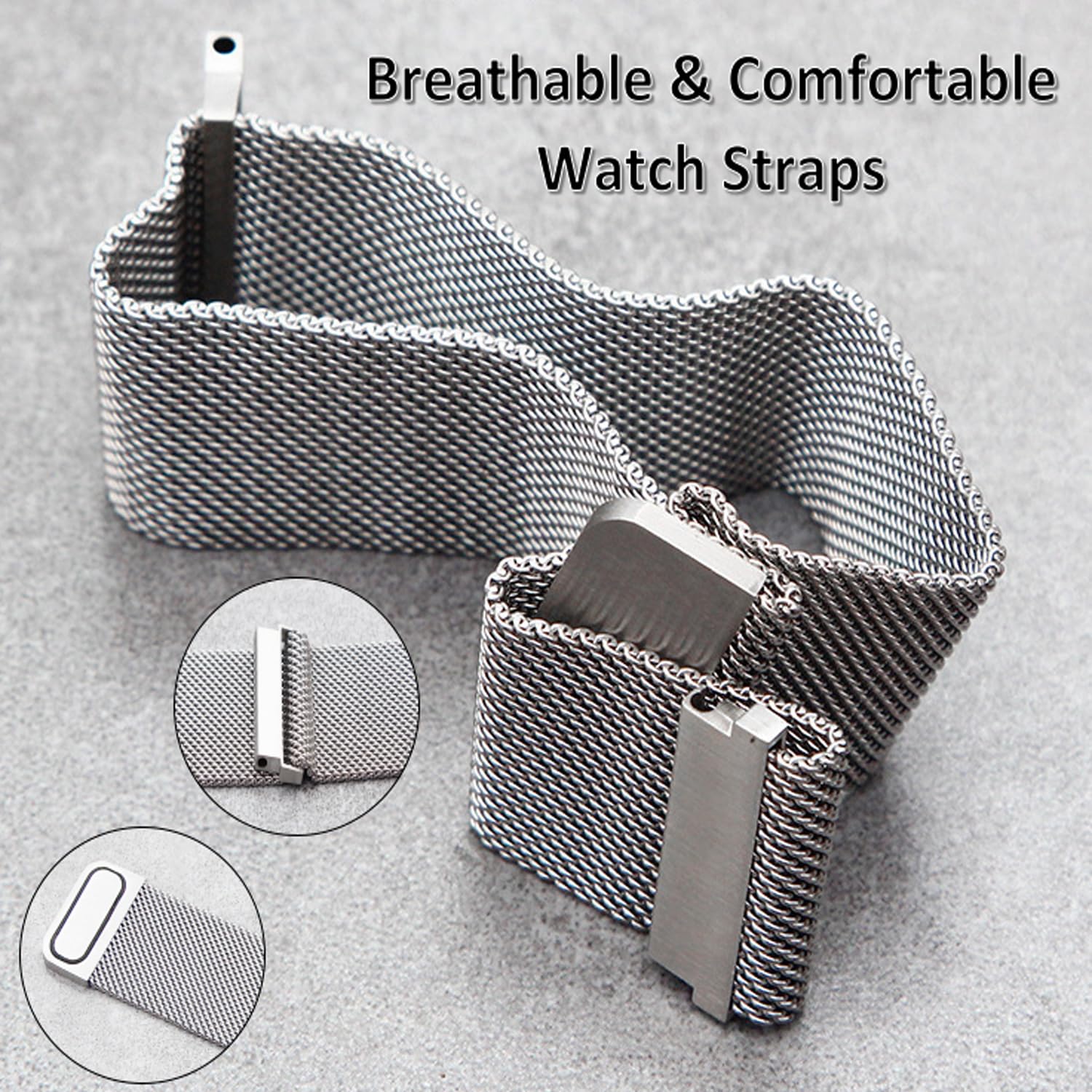 20mm 22mm Quick Release Magnetic Watch Band - Adjustable Stainless Steel Milanese Mesh Loop Strap with Magnetic Clasp for Apple Watch, Samsung, Fitbit - Perfect for Workout, Office & Daily Wear