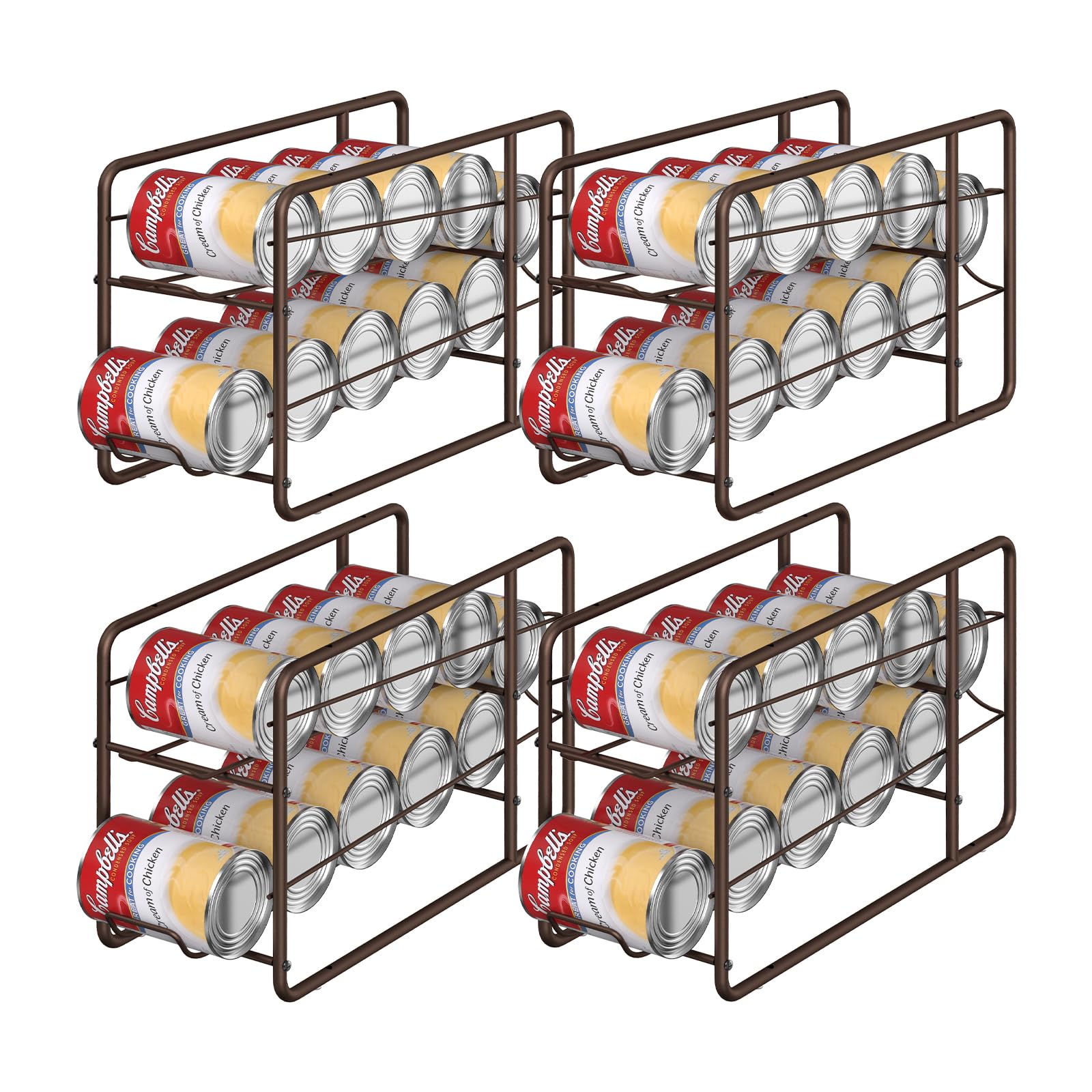 MOOACE 4 Pack Stackable Can Dispenser Rack - Bronze Canned Food Organizer for Kitchen Cabinet, Pantry & Countertop Storage | Perfect for Soda, Beer & Soup Can Organization