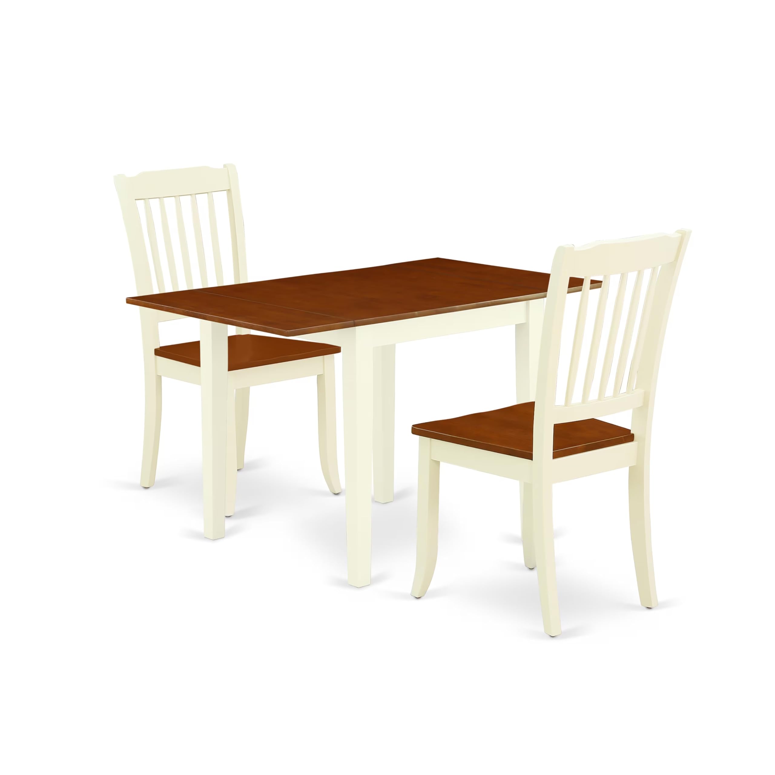 East West Furniture 3 Piece Dining Set - Rectangle Drop Leaf Table & 2 Wood Chairs, 30x48 Inch, Buttermilk & Cherry - Perfect for Small Spaces, Breakfast Nooks & Apartment Dining Areas
