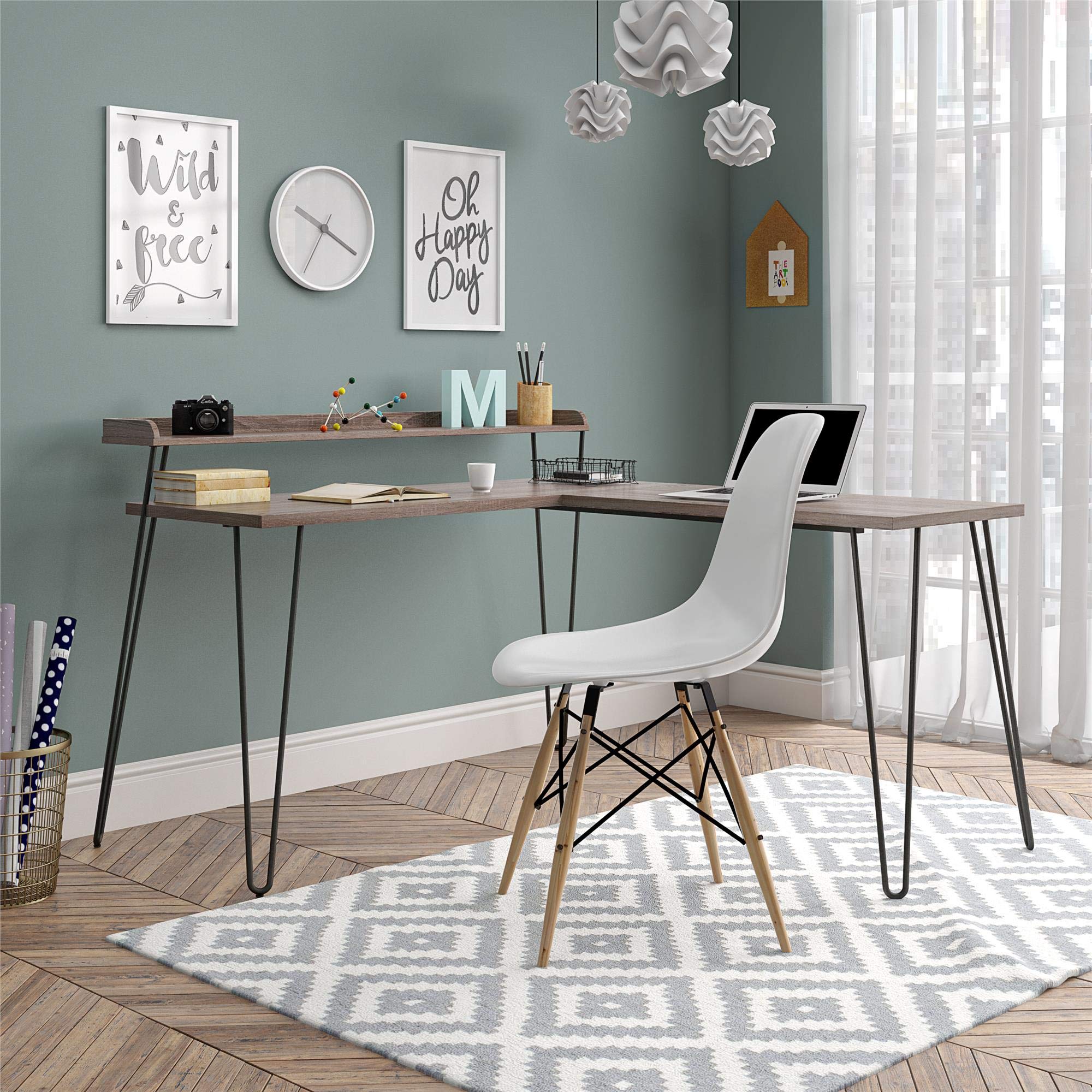 Ameriwood Home Haven L-Shaped Desk with Riser - Distressed Gray Oak Finish, Home Office Computer Desk for Work & Study, Perfect for Small Spaces & Remote Work