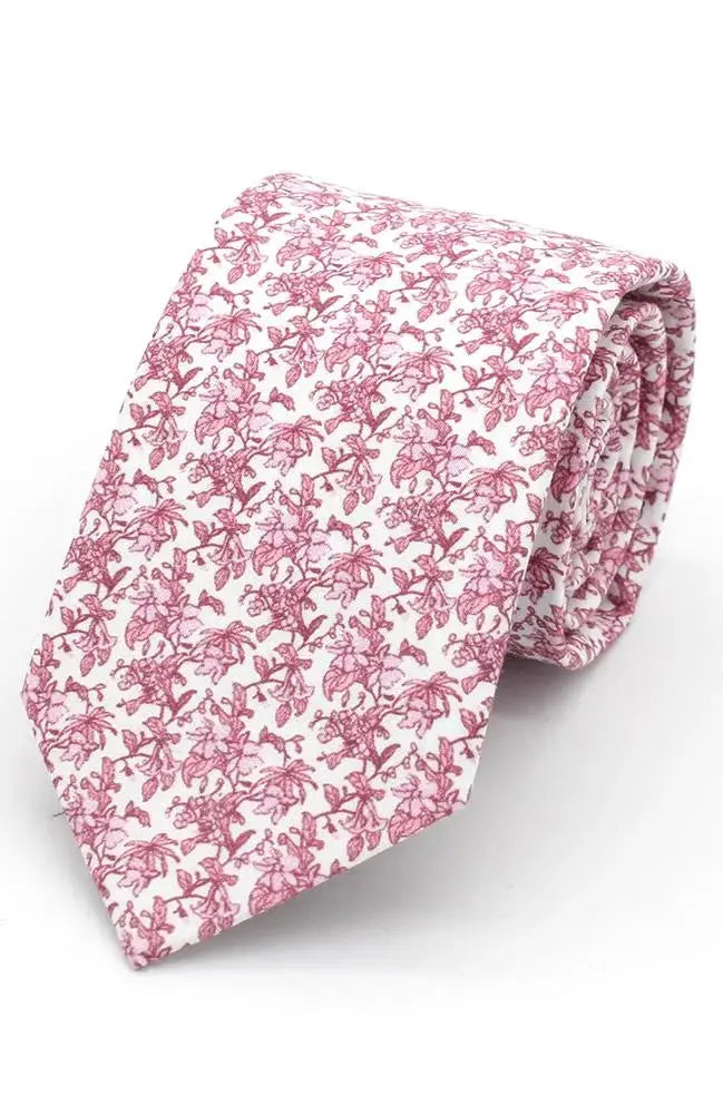 L A Smith Pink Delicate Floral Tie and Handkerchief Set for Men - Elegant Wedding, Prom, Formal Occasion Accessories