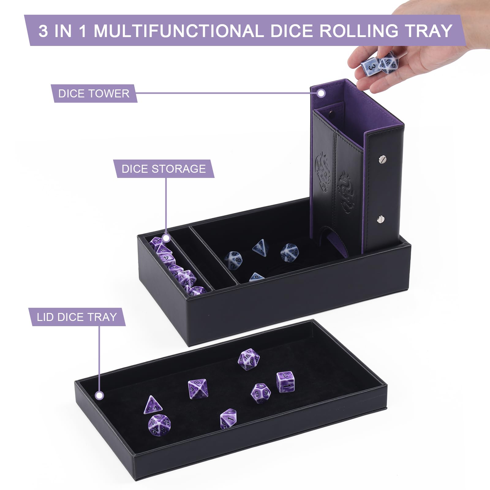 Premium DND Dice Tower & Tray Set with Non-Scratch Felt Lining & Velvet Surface - Foldable Auto Dice Roller for RPG, Dungeons & Dragons, Board & Tabletop Games - Perfect for D&D Sessions, Game Nights & Collectors