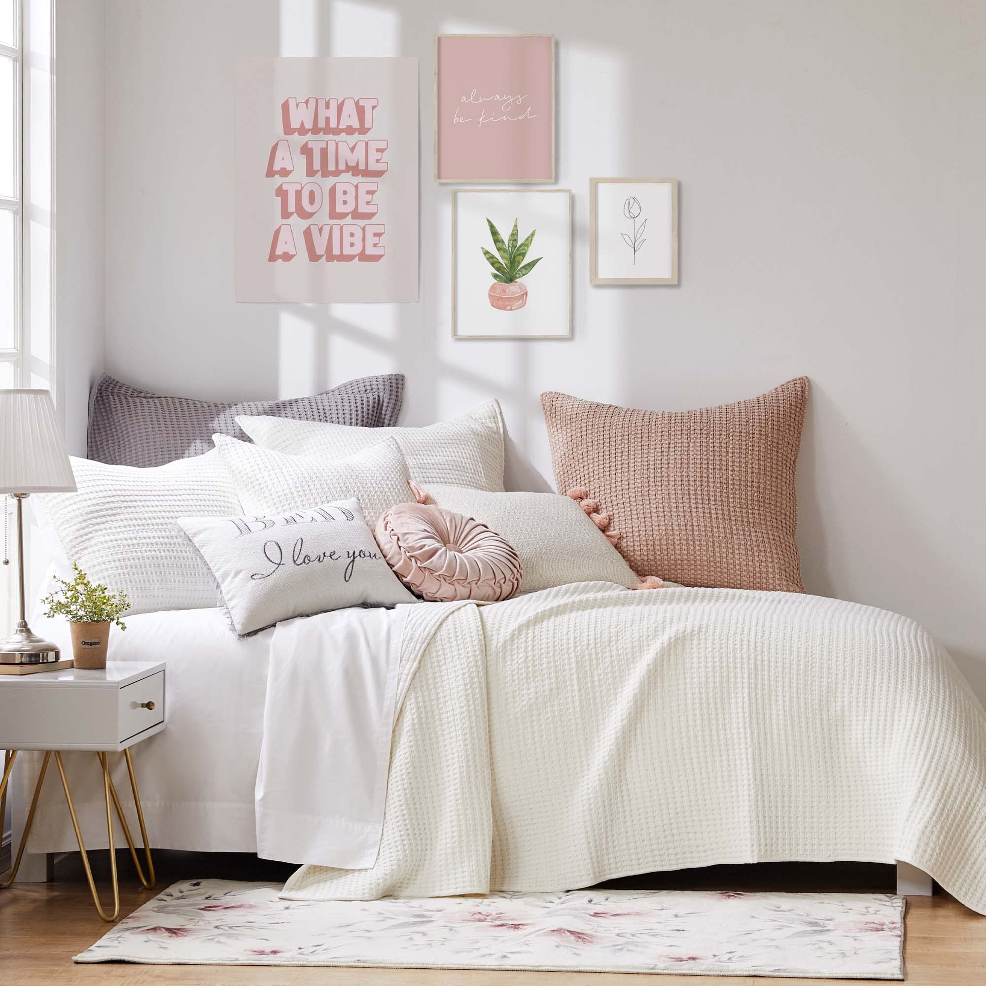 Levtex Home Mills Waffle Twin Quilt Set - Soft Cream Cotton Waffle Bedding - Quilt (68