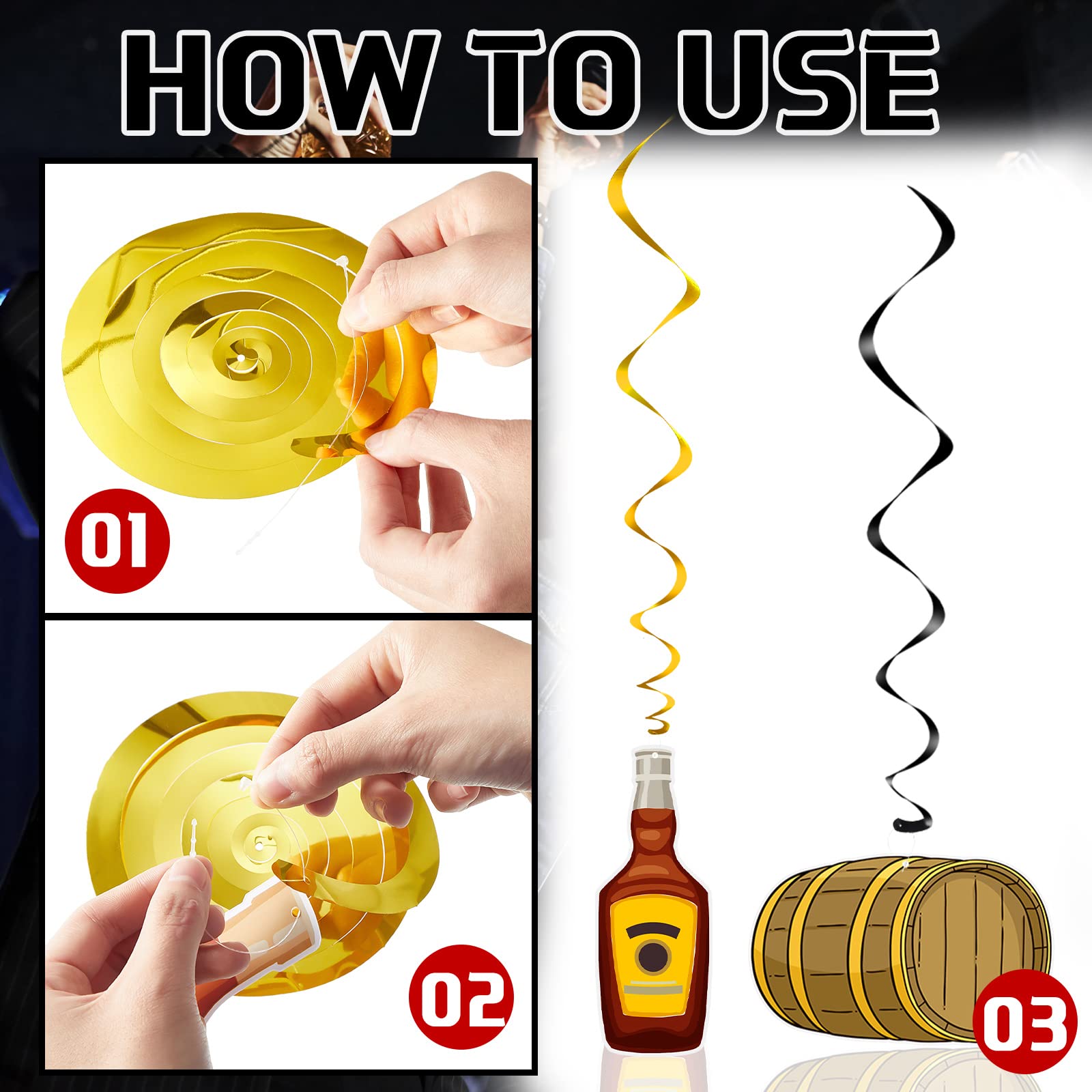 Spiral Whiskey Birthday Party Decorations for Men - Aged to Perfection Beer Theme Party Supplies - Cheers & Beers Hanging Swirls Streamers - 30th 40th 50th Birthday Decorations - Perfect for Bars, Man Caves & Whiskey Themed Celebrations