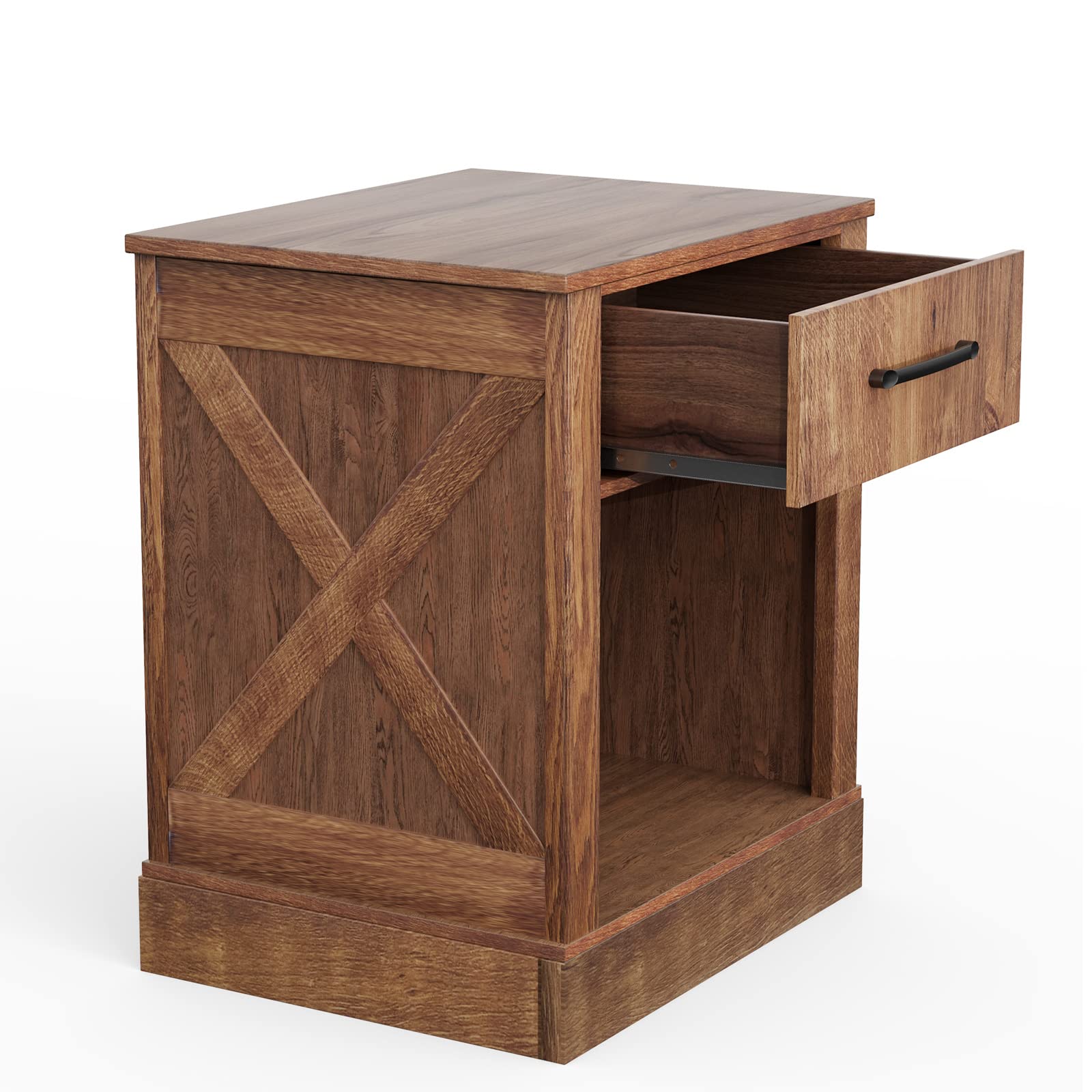 Giantex Farmhouse Nightstand Set of 2, Rustic Wooden End Table with Drawers & Open Shelf, Sofa Side Table for Bedroom, Living Room & Office - Walnut Finish for Cozy Home Decor