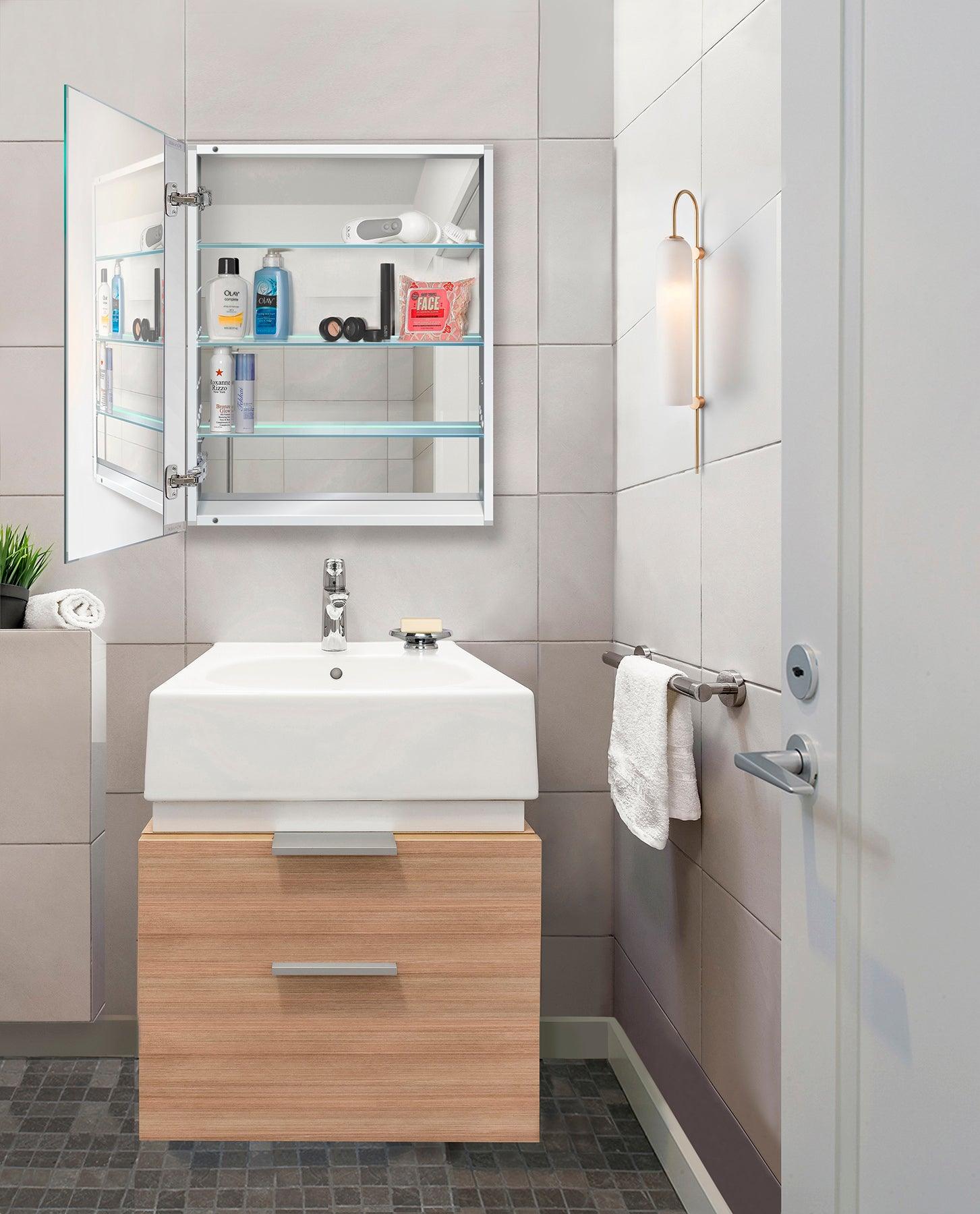 Krugg Plaza 24 x 30 Inch Bathroom Medicine Cabinet with Mirror - Perfect for Bathroom Storage, Vanity Organization & Small Space Saving