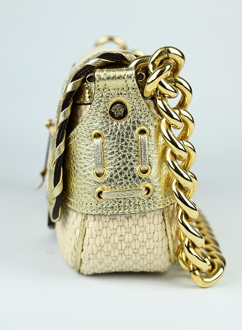 Versace Shoulder Bag in Cream Knit - Elegant Designer Handbag for Women, Perfect for Parties, Work & Everyday Use