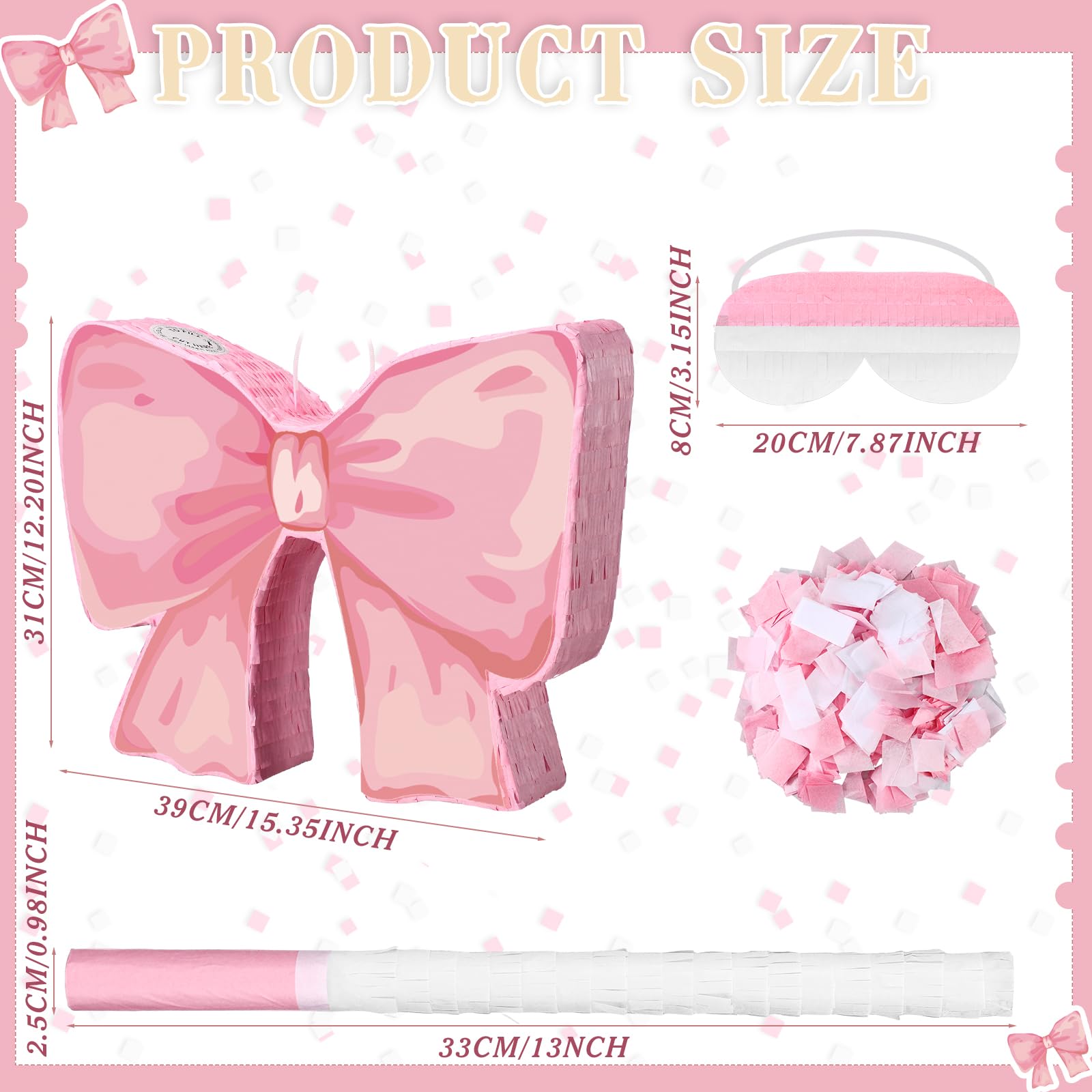 Coquette Pink Bow Pinata for Girls Birthday Party - Includes Blindfold, Bat & Confetti - Perfect for Birthday Decorations & Party Supplies | Great for Themed Parties, Baby Showers & Gender Reveals