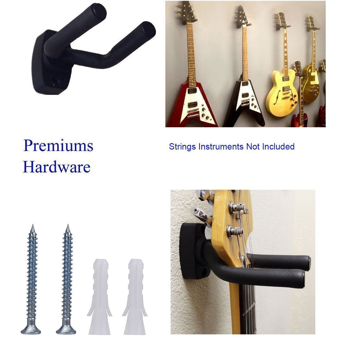 **Guitar Wall Mount Hanger Stand - Heavy Duty Ukulele & Bass Guitar Hook Holder for Secure Display - Perfect for Home, Studio & Music Room Organization**