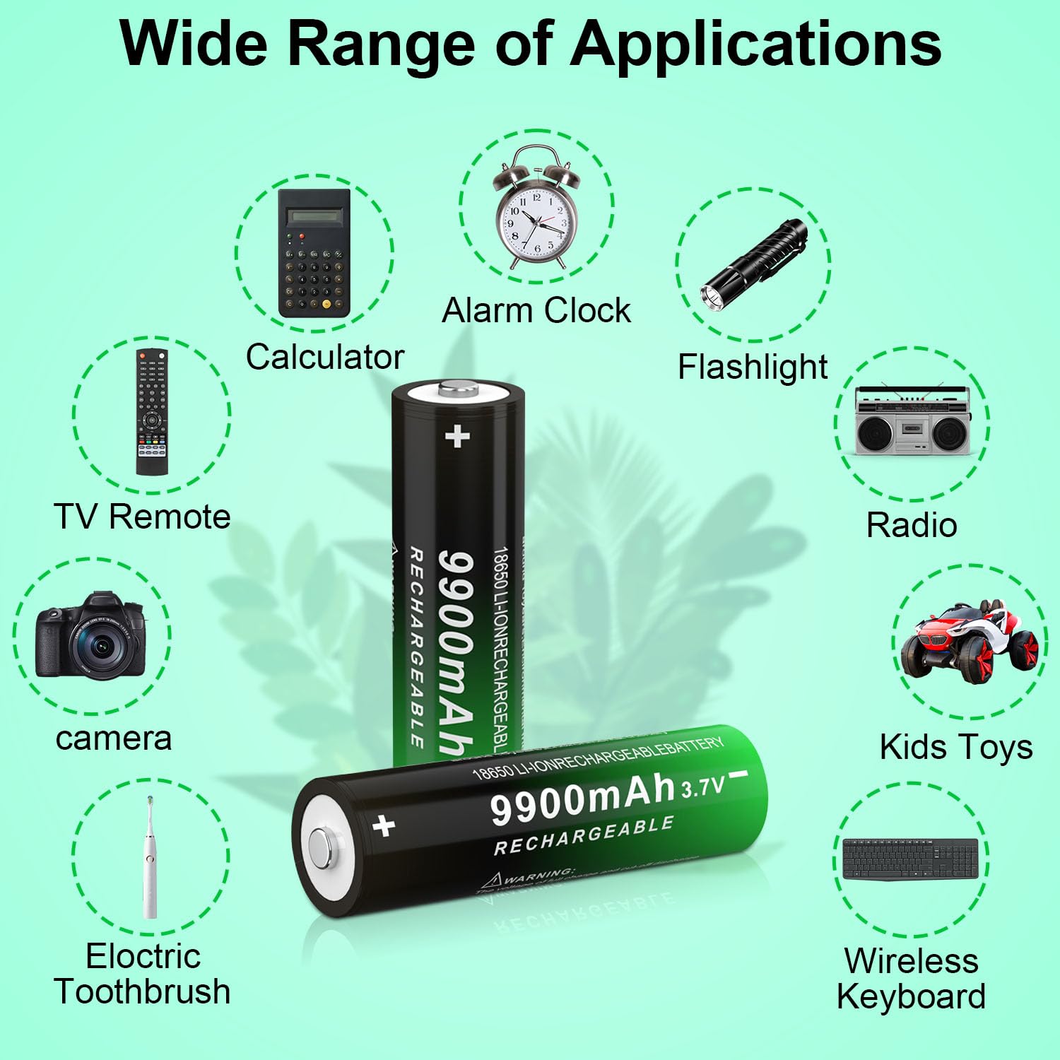 12 Pack 18650 Rechargeable Batteries 9900mAh 3.7V Button Top - High Capacity Lithium Ion Battery for Flashlights, Headlamps, Vape Mods & Emergency Power Backup (12 Pack)