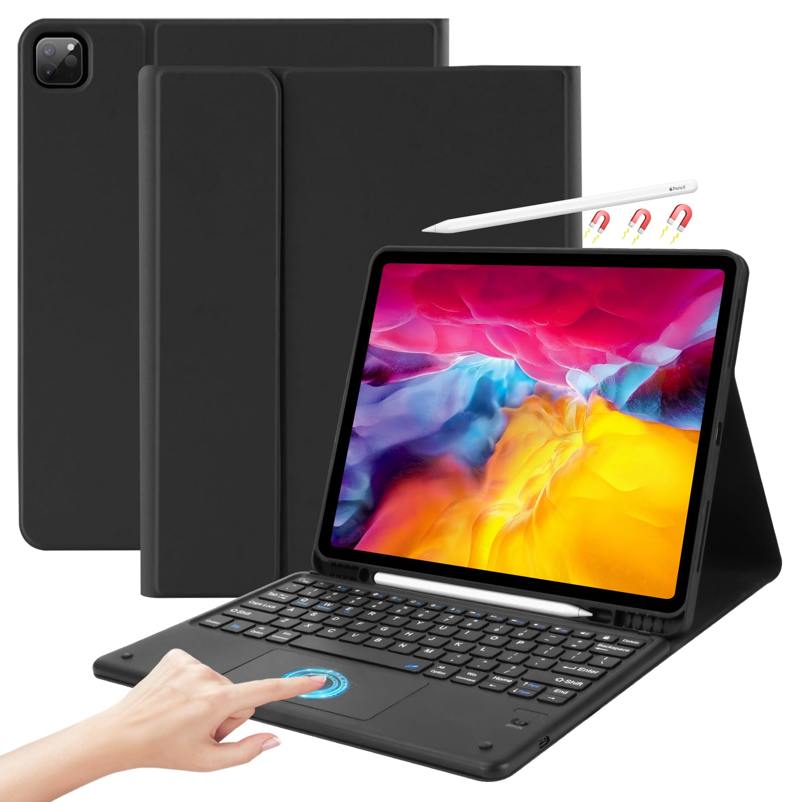 COO iPad Pro 12.9 Inch 6th/5th/4th/3rd Gen (2022-2018) Keyboard Case - Detachable Bluetooth Wireless Keyboard with Trackpad, Folio Stand Protective Cover (Black) | Perfect for Work, Study & Travel