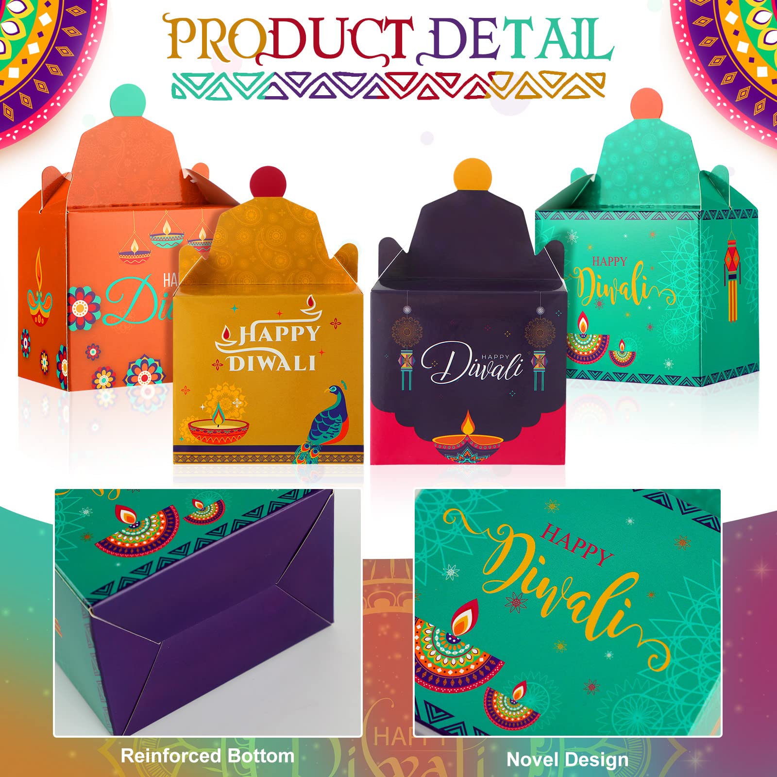 12pcs Diwali Sweet Gift Boxes - Indian Festival Treat Bags for Party Favors & Decor