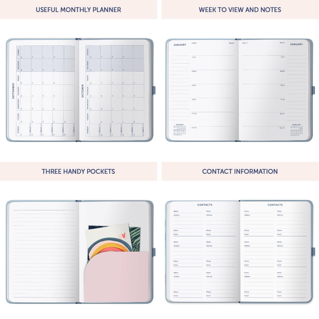 Busy B A5 2025 Weekly Planner - Dual Schedule Academic & Work Diary with Year Calendar, Pen Pockets & Elastic Closure | Perfect for Students, Teachers & Professionals | Birds Design Organizer for School, Office & Daily Planning