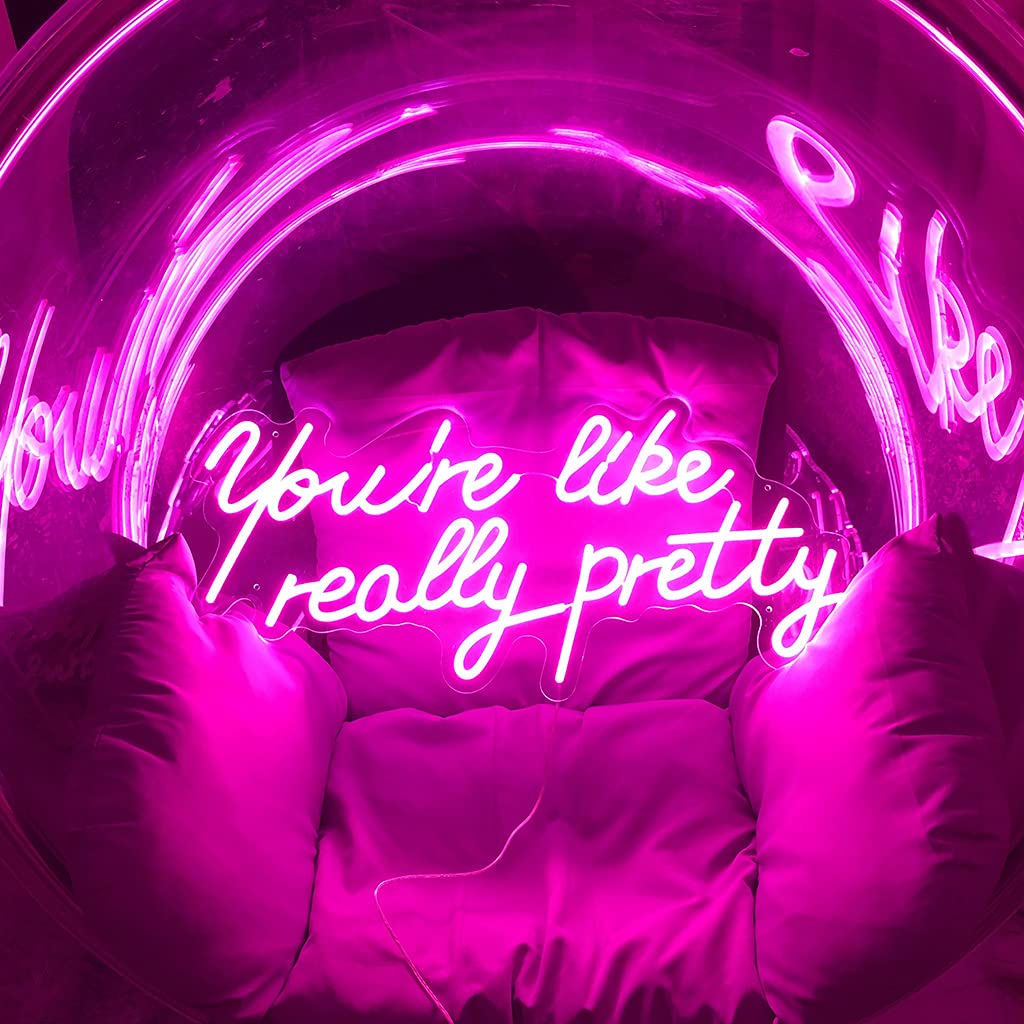 Custom Large LED Neon Sign 'You're Like Really Pretty' - 29.5 Inch Pink Wall Art for Bachelorette Party, Engagement, First Birthday & Christmas Decor | Perfect Gift for Home, Bedroom, Bar or Office Lighting