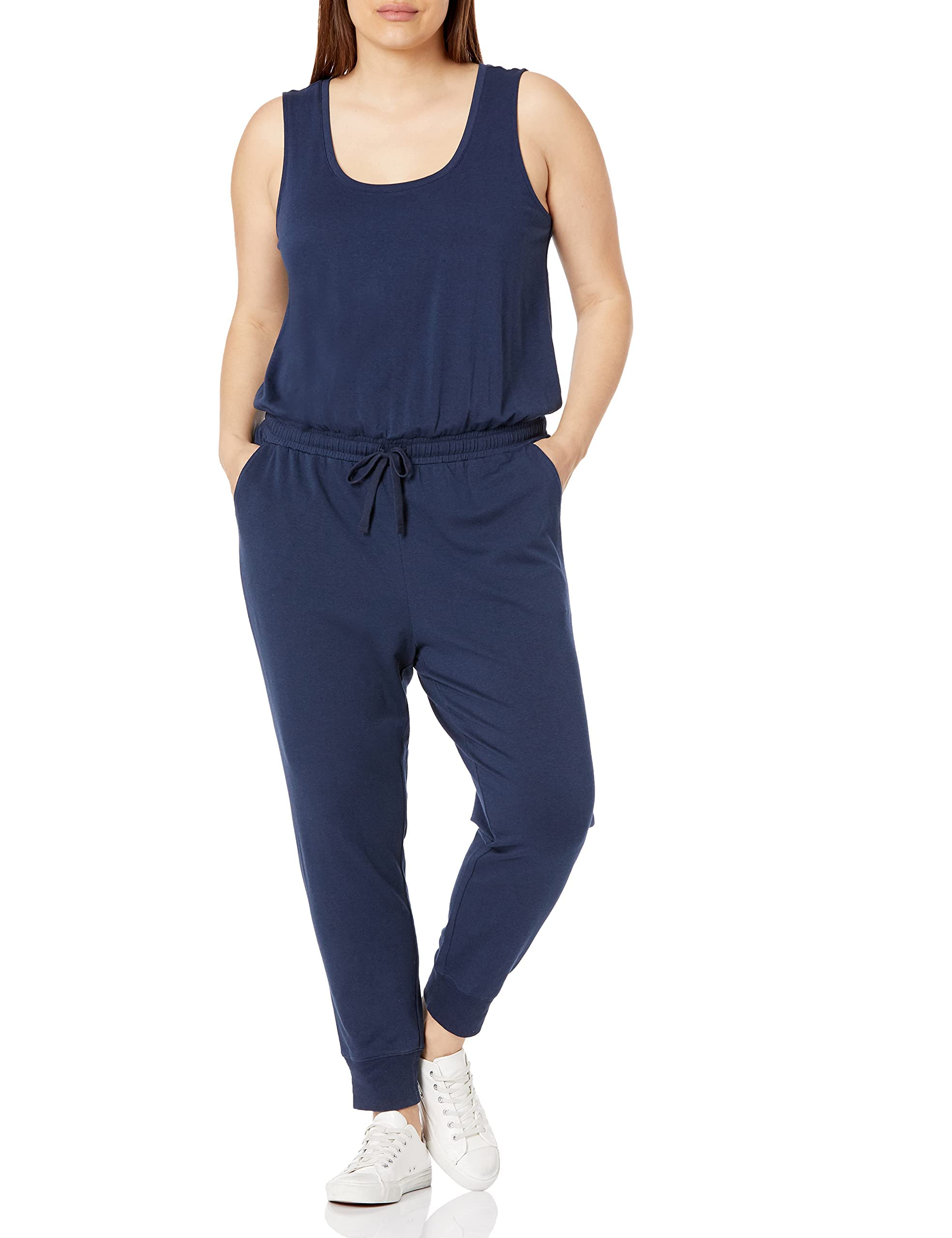 Amazon Essentials Women's Studio Terry Jumpsuit - Plus Size Casual Romper with Pockets | Perfect for Lounging, Yoga & Travel Comfort Wear