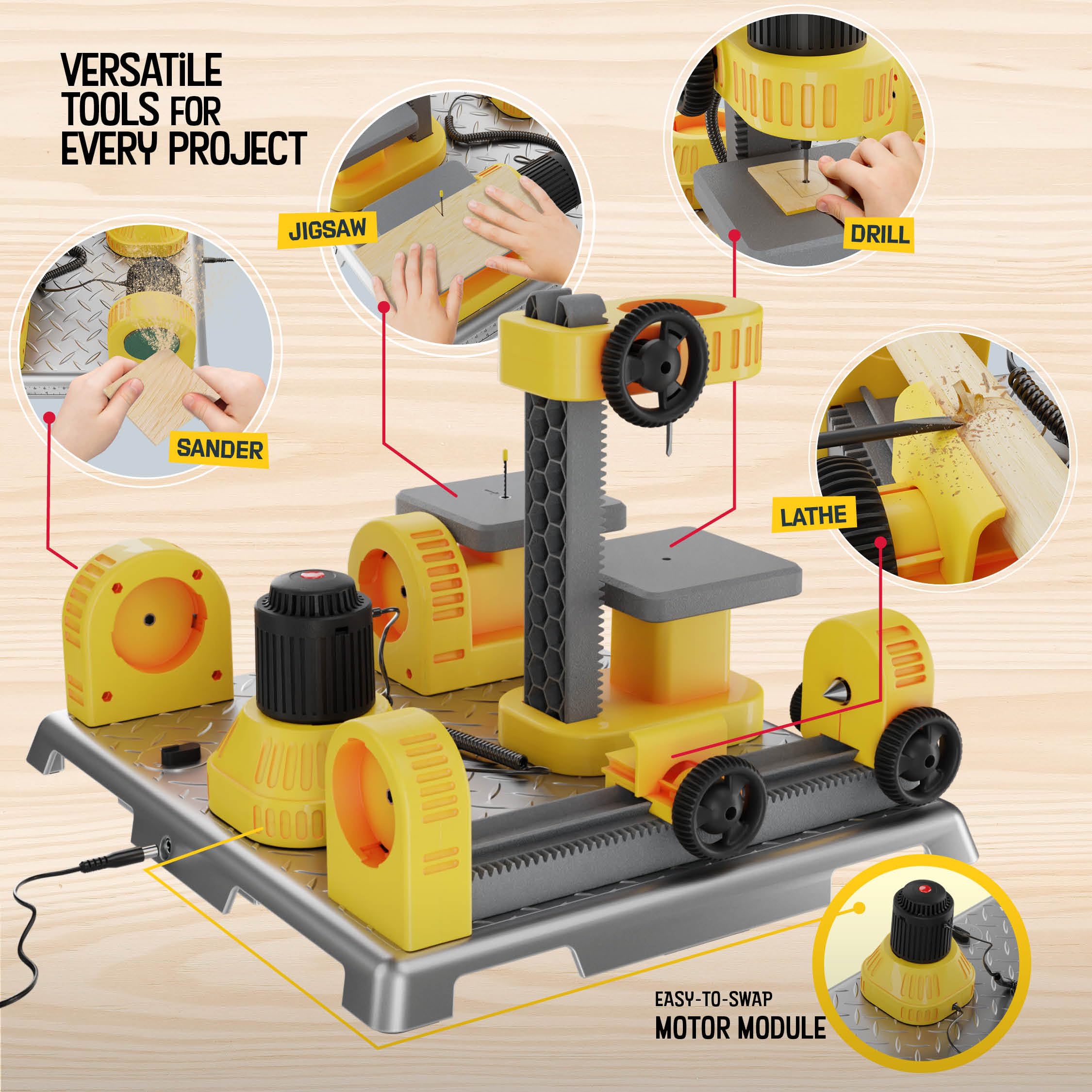 4 in 1 Woodworking Station for Kids - STEM Wood Building Kit with Real Construction Tools - Educational DIY Project Set for Boys & Girls Age 8+ - Perfect Birthday, Easter & Holiday Gift for Young Builders | Great for Home Projects, STEM Learning & Creative Play