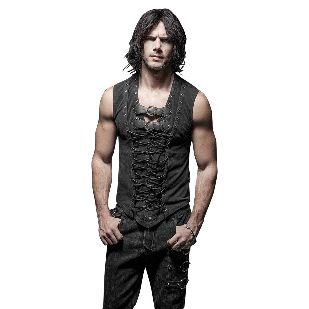 Men's Leather Belt & Cotton Casual Tank Top Cross Strap Black Vest - Formal & Streetwear Outfits for Business, Parties & Everyday Fashion