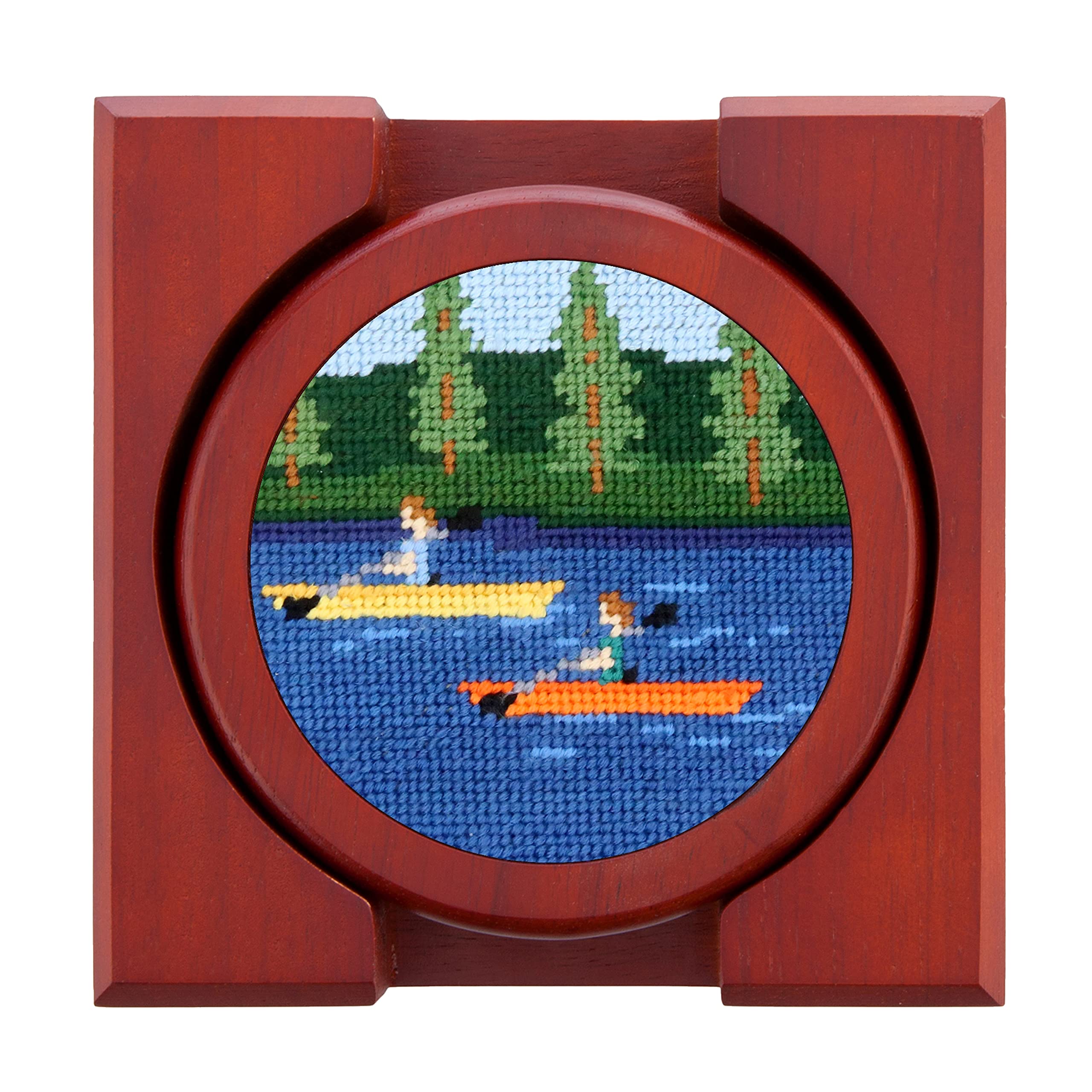 Smathers & Branson Lake Water Sports Needlepoint Coasters - Premium Handmade Drink Coasters for Boating, Fishing & Outdoor Entertaining - Perfect for Summer BBQs, Beach Houses & Nautical Decor