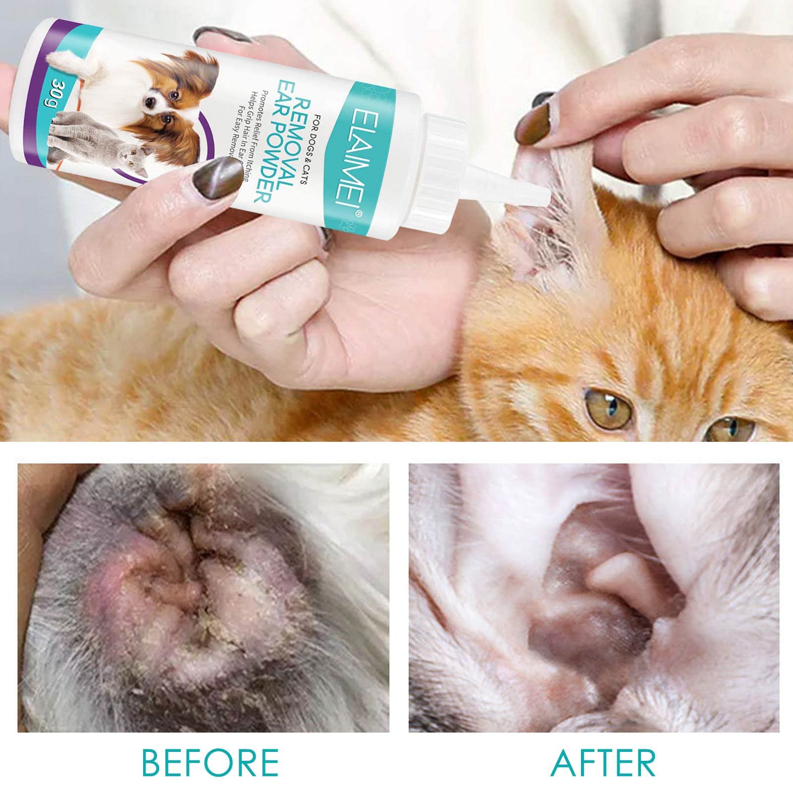 Sefudun Dog & Cat Ear Cleaner Powder - Gentle Ear Wash Solution for Pets, Controls Odor & Prevents Infections - Ideal for Regular Ear Cleaning & Grooming at Home