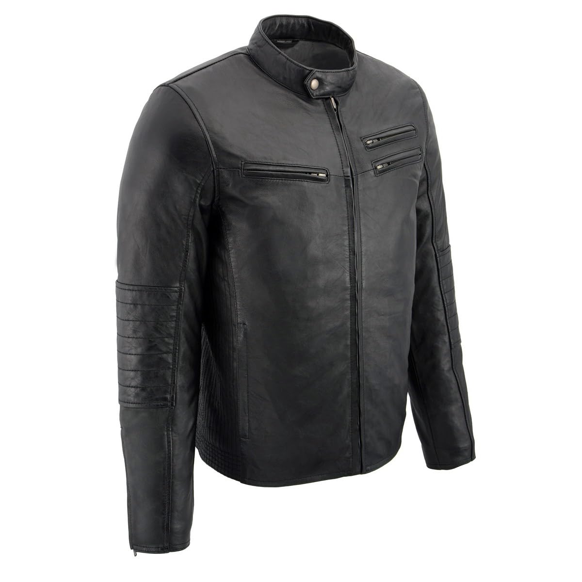 Milwaukee Leather SFM1806 Men's Black Euro Collar Cafe Style Leather Jacket - Premium Motorcycle Biker Jacket for Riding & Casual Wear
