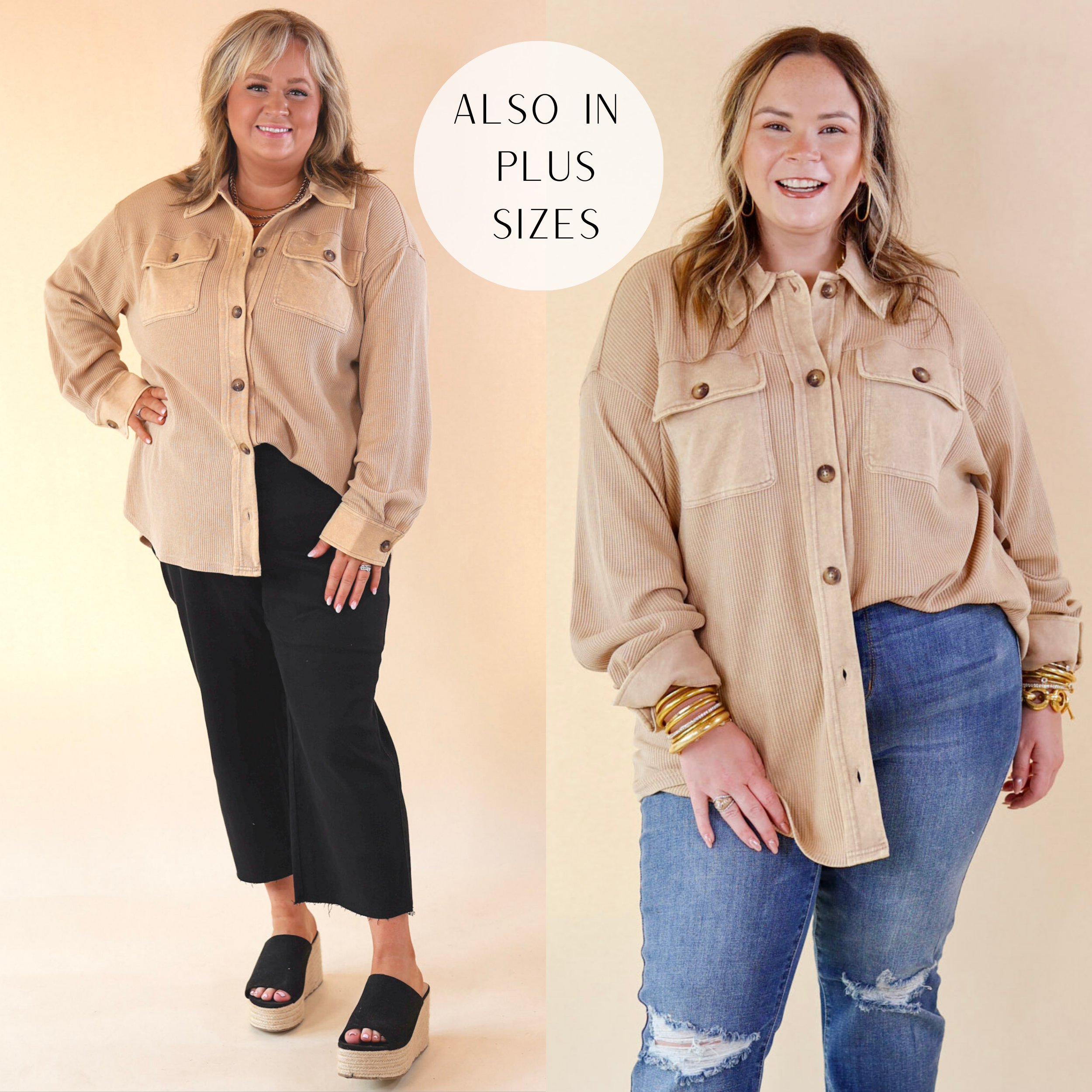 Cozy Cream Waffle Knit Button-Up Shacket for Women - Perfect for Fall Layering, Casual Outings & Relaxing at Home