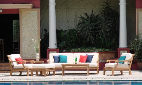 Luxury 6-Piece Teak Sofa Set with Ottoman & Tables - Perfect for Living Room