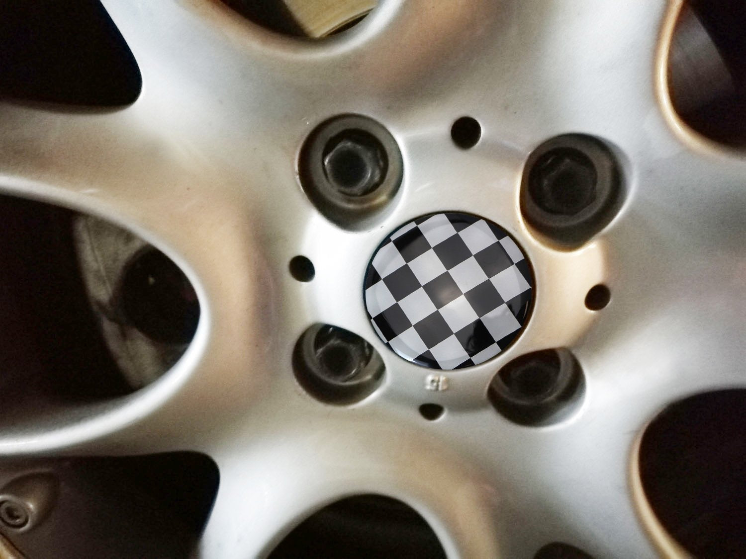 (4) Black & White Checker Wheel Center Cap Covers for MINI Cooper - Stylish Hub Caps for Rims - Perfect for Custom Car Accessories & MINI Cooper Enthusiasts