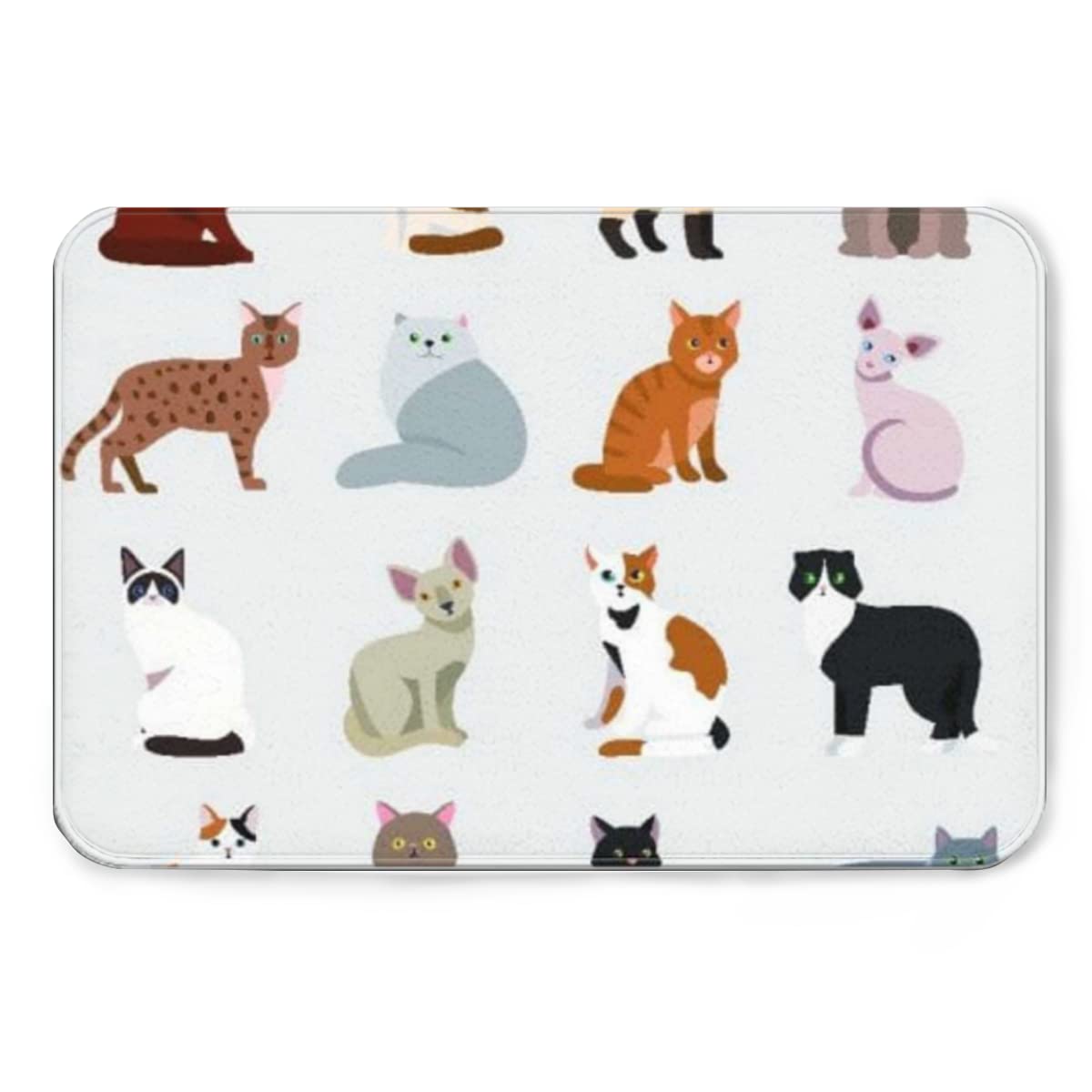 Non-Slip Flannel Kitchen & Bathroom Rugs - 24x36 Inch Soft Absorbent Waterproof Mat for Living Room & Bedroom - Cute Persian Cat & American Bobtail Bengal Cartoon Pet Design - Durable Home Decor for Cozy Spaces