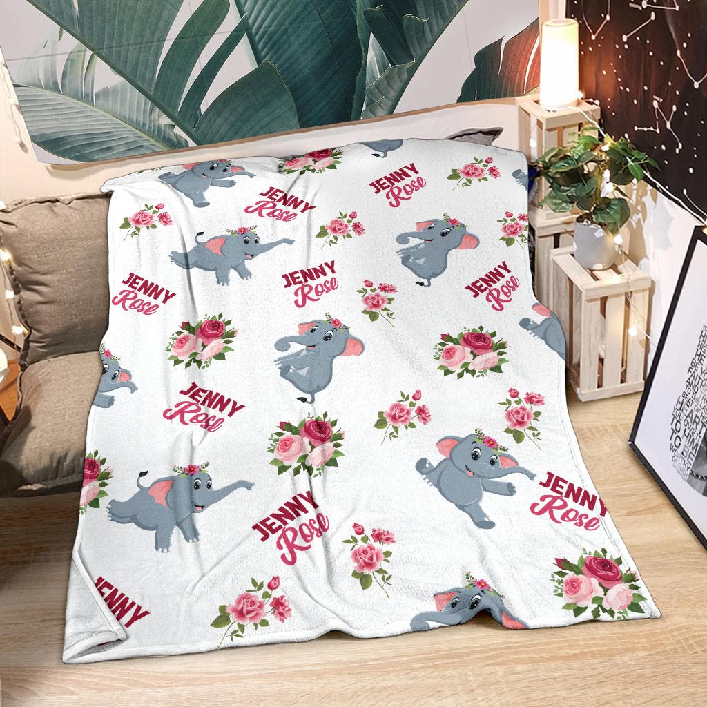 Personalized Baby Elephant Blanket with Custom Name - Soft Nursery Blanket for Girls & Boys - Perfect Baby Shower Gift (Large Size) - Ideal for Cuddling, Nursery Decor & Newborn Photography