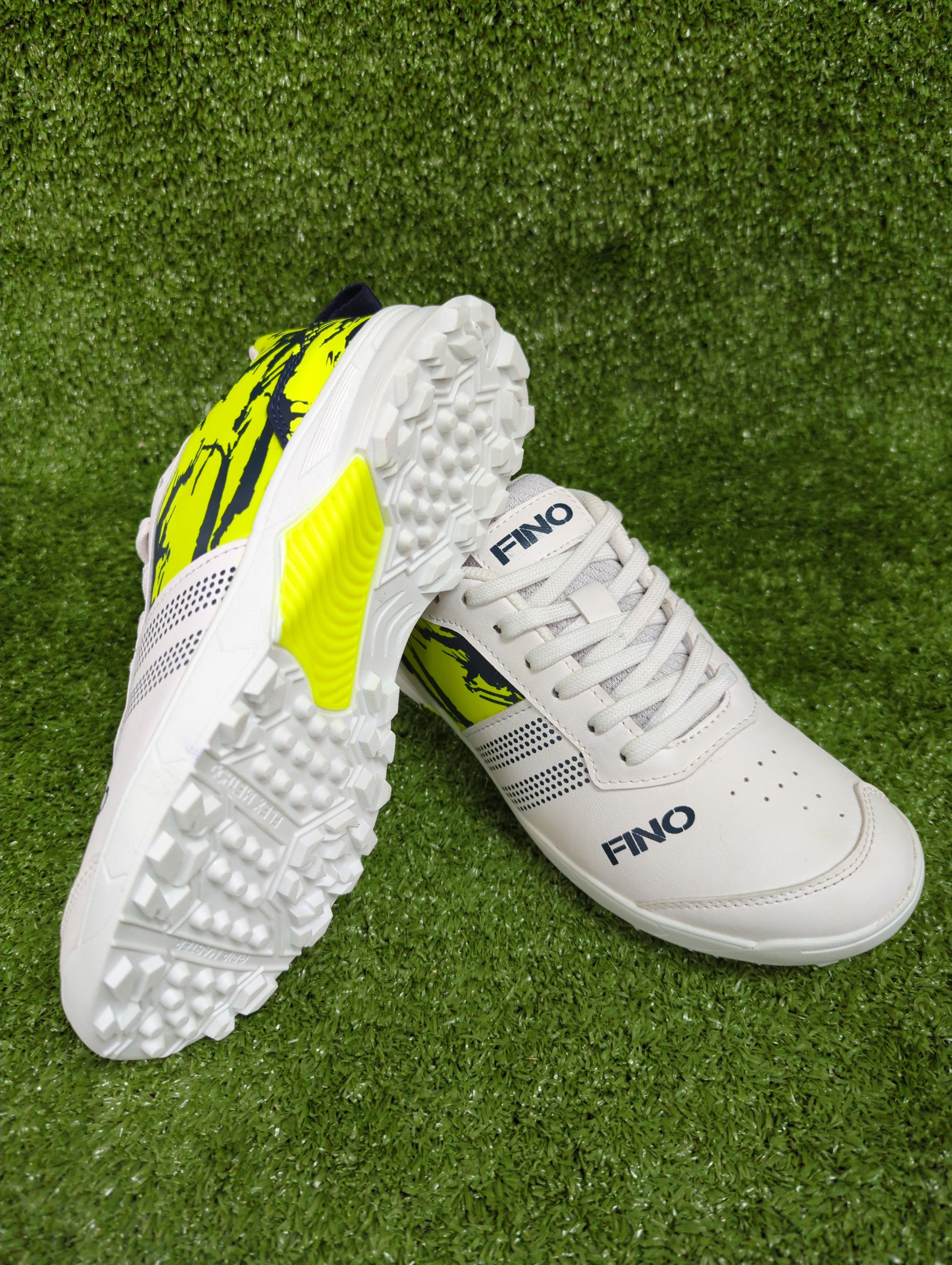 FINO C 16 Junior Cricket Shoes for Boys & Girls - White, Blue & Green - Lightweight & Durable for Practice & Matches