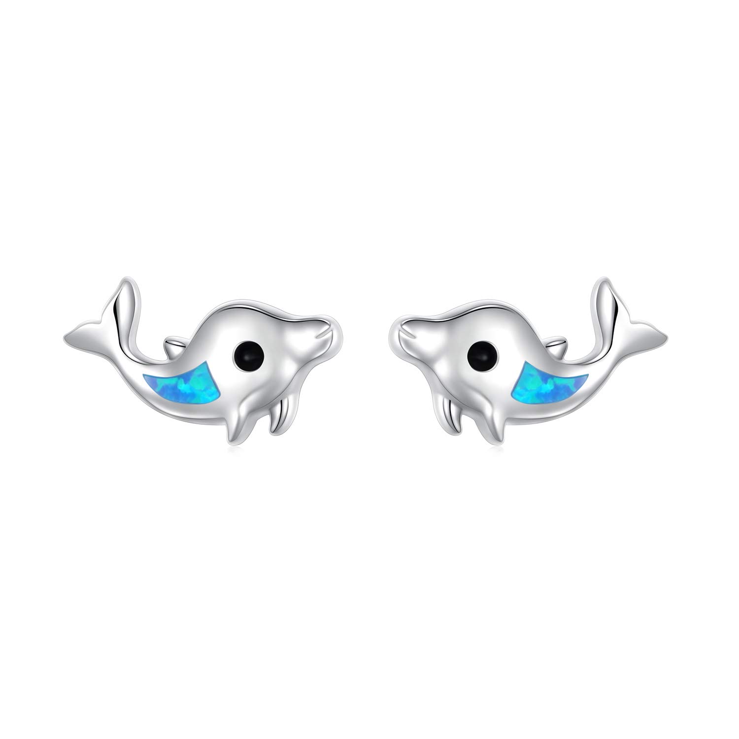 925 Sterling Silver Dolphin & Peach Blossom Stud Earrings for Women - Opal Gemstone Cute Animal Flower Jewelry Gift for Teens Girls - Perfect for Birthday, Anniversary & Everyday Wear