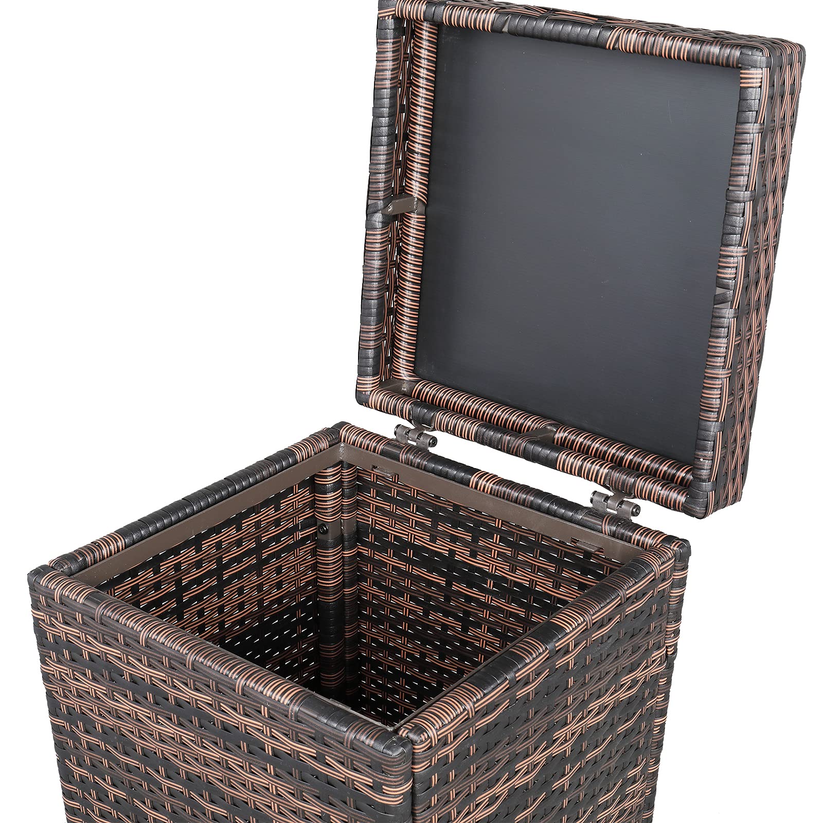 27 Gallon Outdoor Rattan Trash Can with Lid - Waterproof Patio Garden Waste Bin, Iron Frame Brown Gradient Design | Perfect for Backyard, Deck & Poolside Use