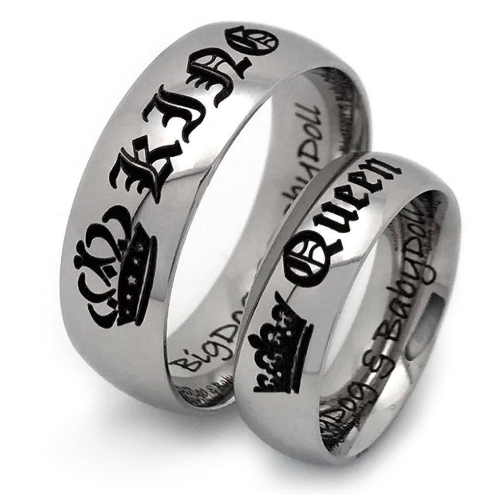 Kriskate & Co. His and Hers Tungsten Wedding Bands - King & Queen Matching Couples Rings Set, Personalized Engraved Tungsten Carbide Rings TCR356 - Perfect for Anniversaries, Engagements and Romantic Gifts