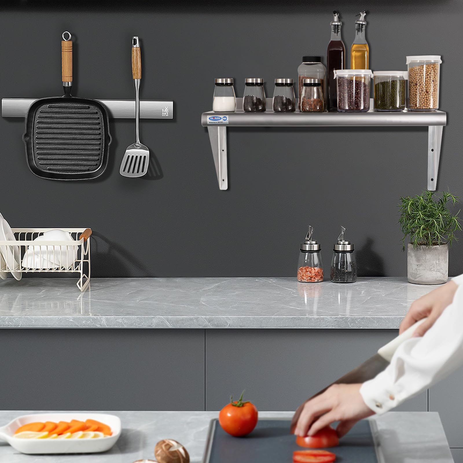 Stainless Steel Shelf 12x36 Inches - Heavy Duty 230lb Capacity Commercial Wall Mount Shelving with Backsplash & Brackets - Perfect for Kitchen, Restaurant, Laundry Room, Garage Storage & Home Organization