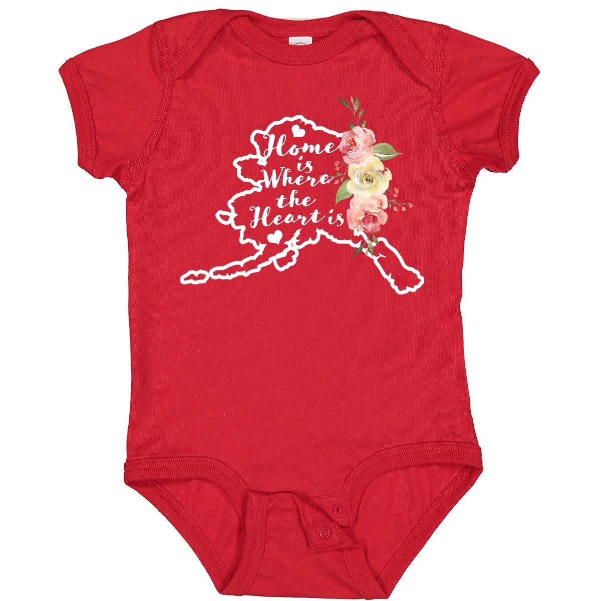 Inktastic Alaska Home Is Where the Heart Is Watercolor Floral Baby Bodysuit - Soft Cotton Infant Onesie for Newborns & Toddlers - Perfect for Family Photos, Holidays & Everyday Wear