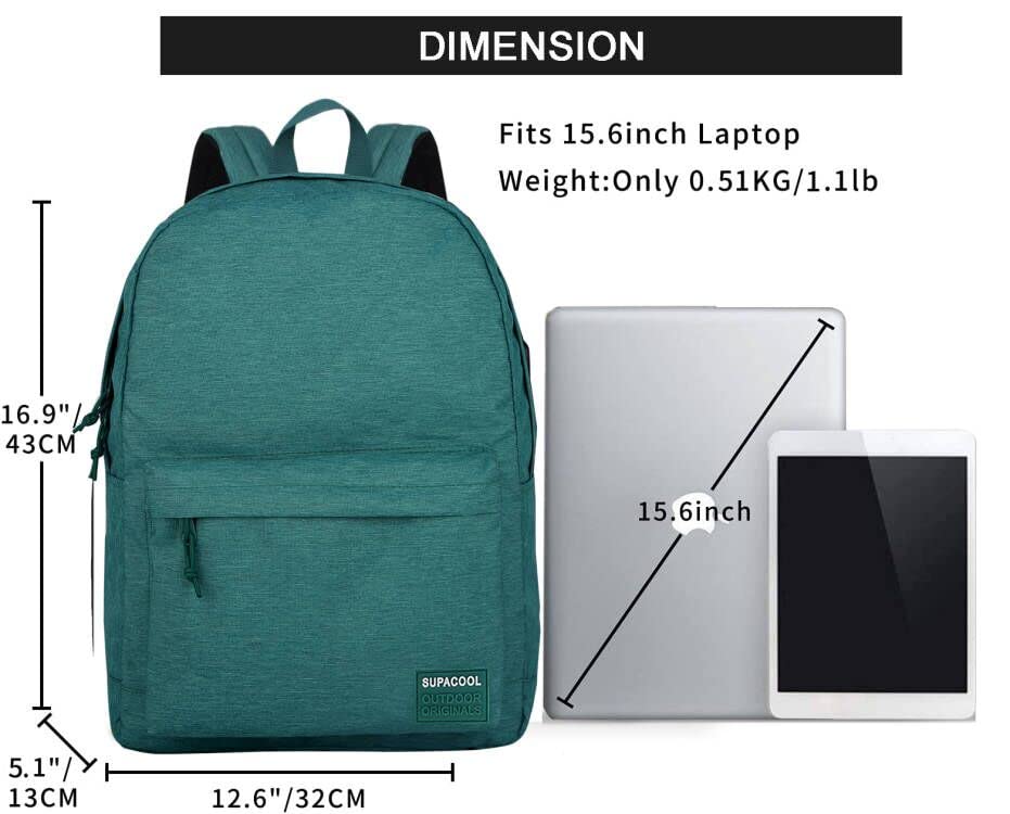 SUPACOOL Lightweight Laptop Backpack for Men & Women - College Backpack with USB Charging Port (Green) - Perfect for Work, School & Travel