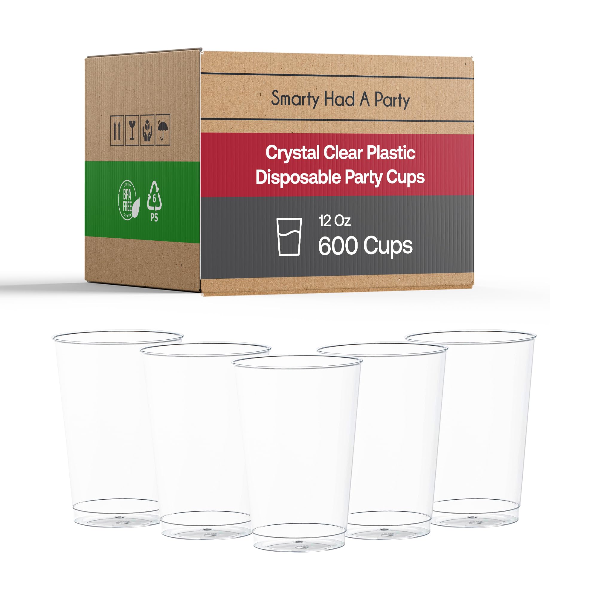 **Smarty Had A Party 12 oz Clear Disposable Plastic Cups – 600 Pack for Cocktails, Iced Coffee, Party Drinks & Beverages – Perfect for Weddings, BBQs, and Events**