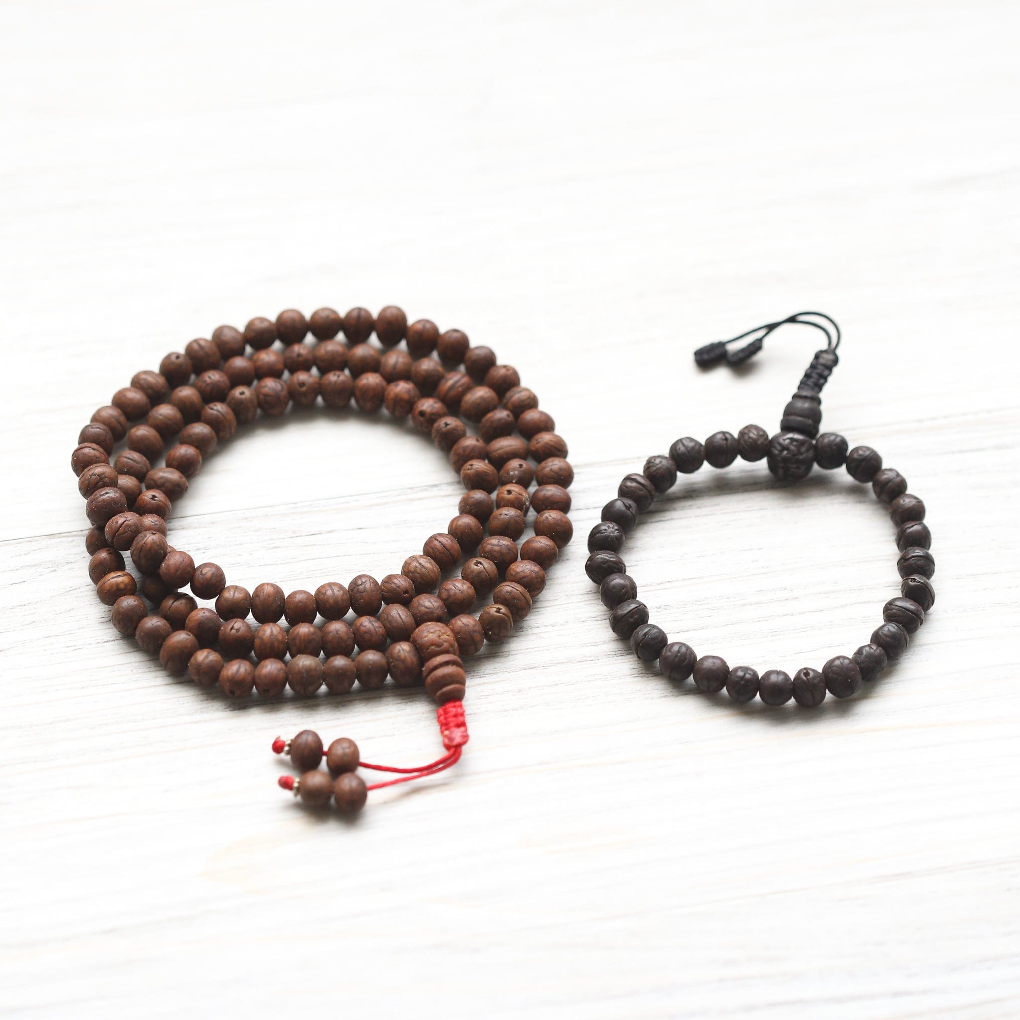 108 Bead Dark Raktu Prayer Mala - Buddhist Meditation Beads for Mindfulness, Yoga & Spiritual Practice - Handmade Wooden Mala Necklace for Stress Relief & Chanting