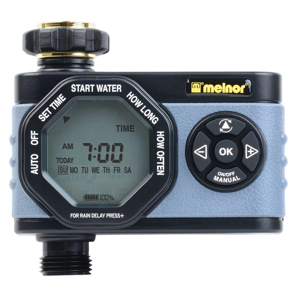 Melnor 53015 Single-Outlet Digital Water Timer with Simple Programming & Manual Override - 1 Zone Irrigation Controller for Garden, Lawn & Outdoor Plants