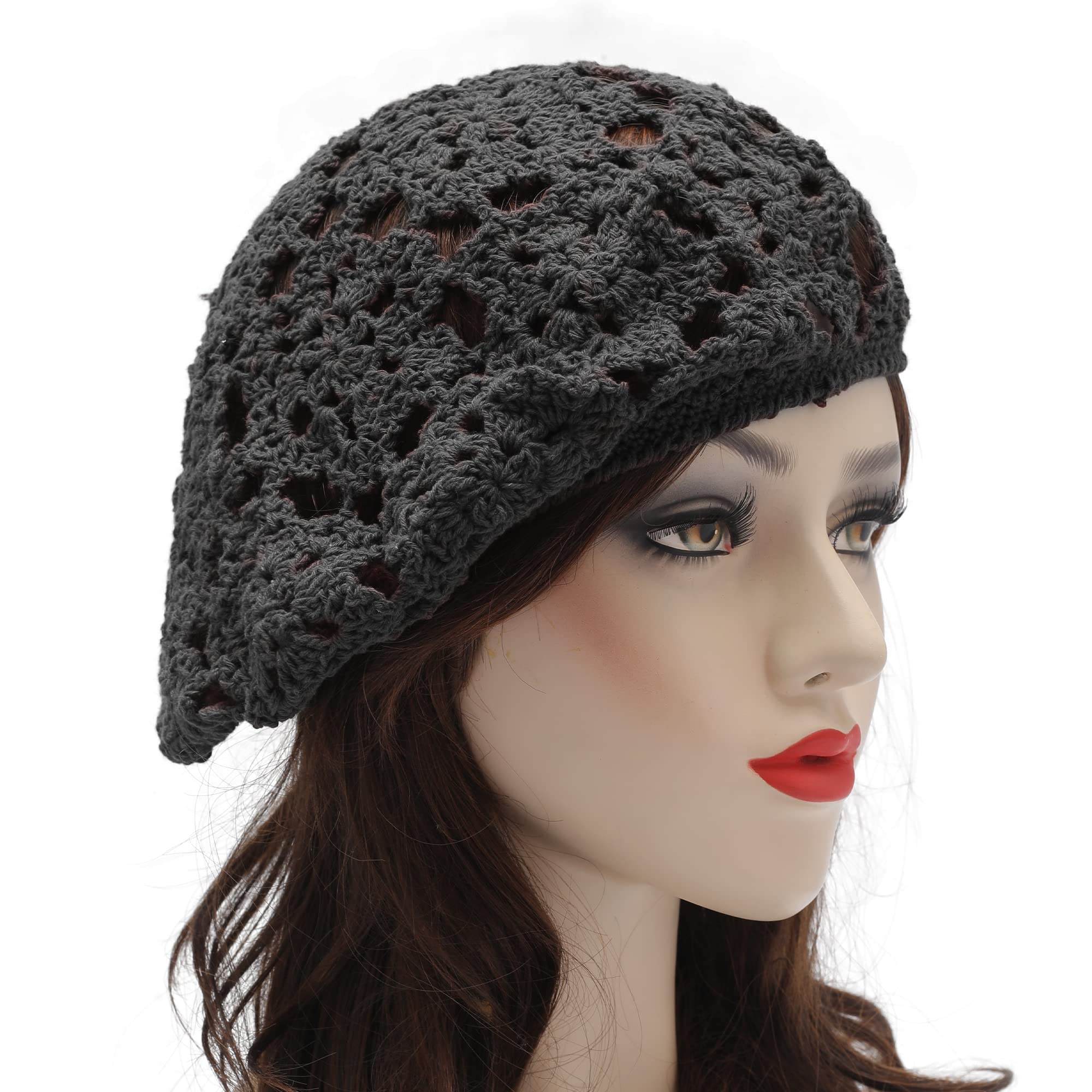 ZLYC Women's Cotton Slouchy Crochet Beret - Handmade Floral Cutout Beanie Hat for Winter Fashion | Perfect for Casual Outfits, Street Style & Photoshoots