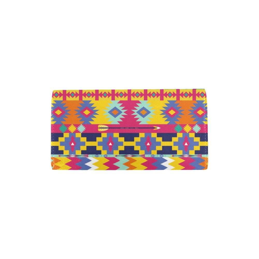 Aztec Tribal Pattern Women's Trifold Wallet - Colorful Rose Flowers Print Designer Wallet for Women | Perfect for Everyday Use, Travel & Gift Giving