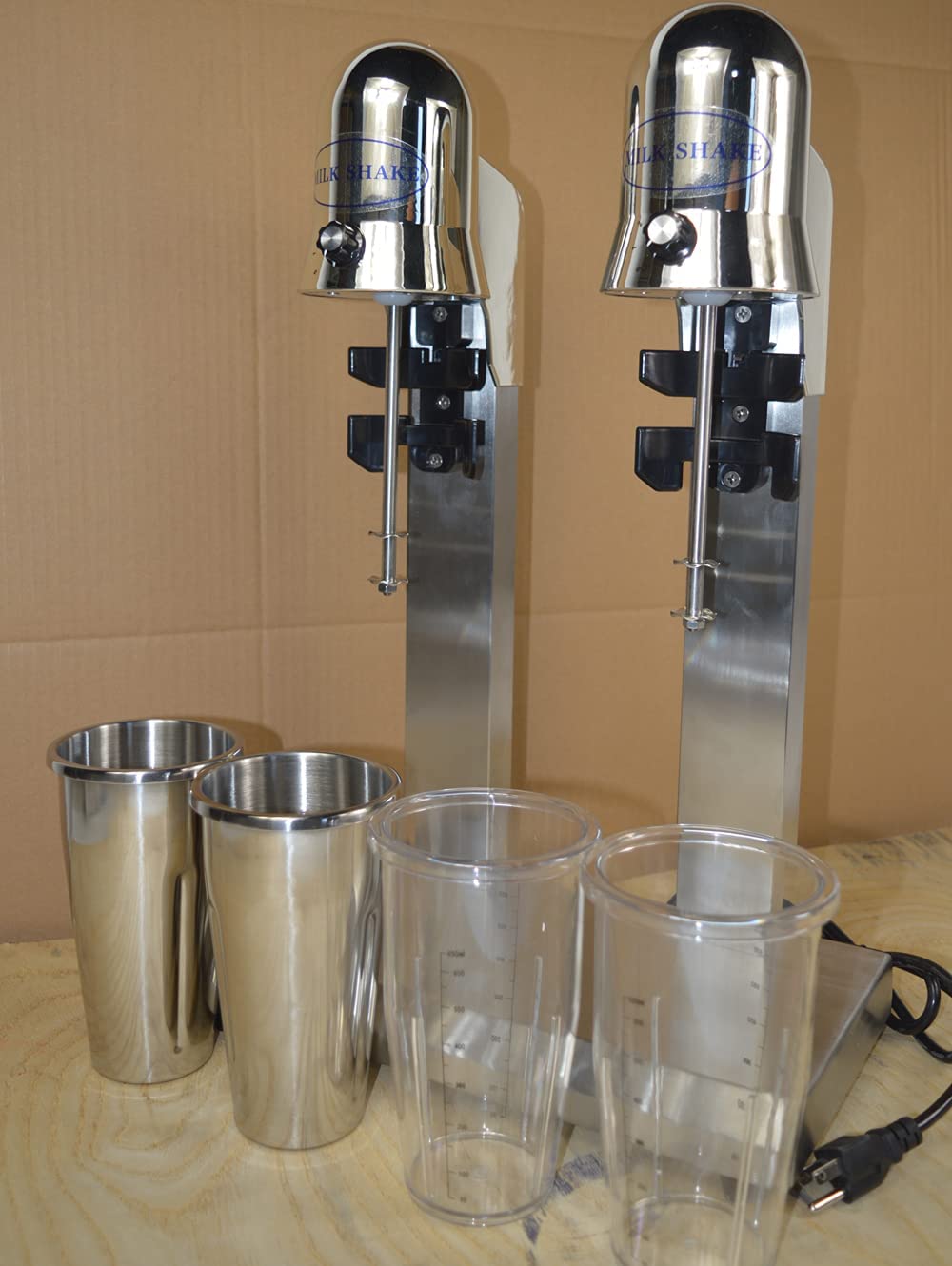 INTSUPERMAI Commercial Electric Milkshake Maker - Double Head Smoothie Blender with 2 Stainless Steel Cups & Adjustable Speed - Perfect for Home, Cafes, Shake Bars & Restaurants (110V) - Make Delicious Milkshakes, Smoothies & Frozen Drinks