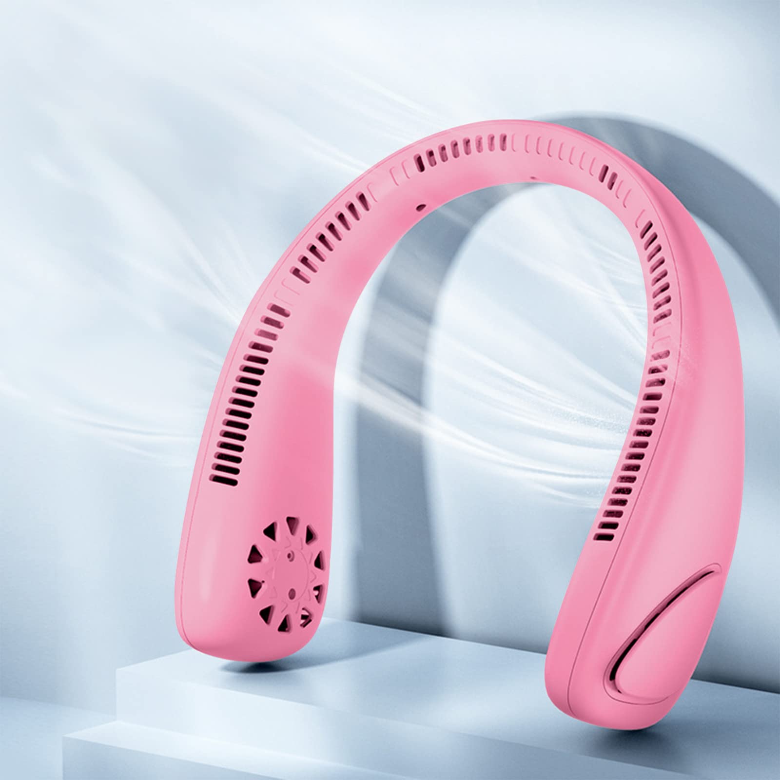 Portable USB Rechargeable Bladeless Neck Fan - 3 Speed Settings, Ultra Quiet Personal Cooling Fan for Outdoor Sports, Travel, Office & Home Use - Wireless Mini Air Conditioner (Pink)