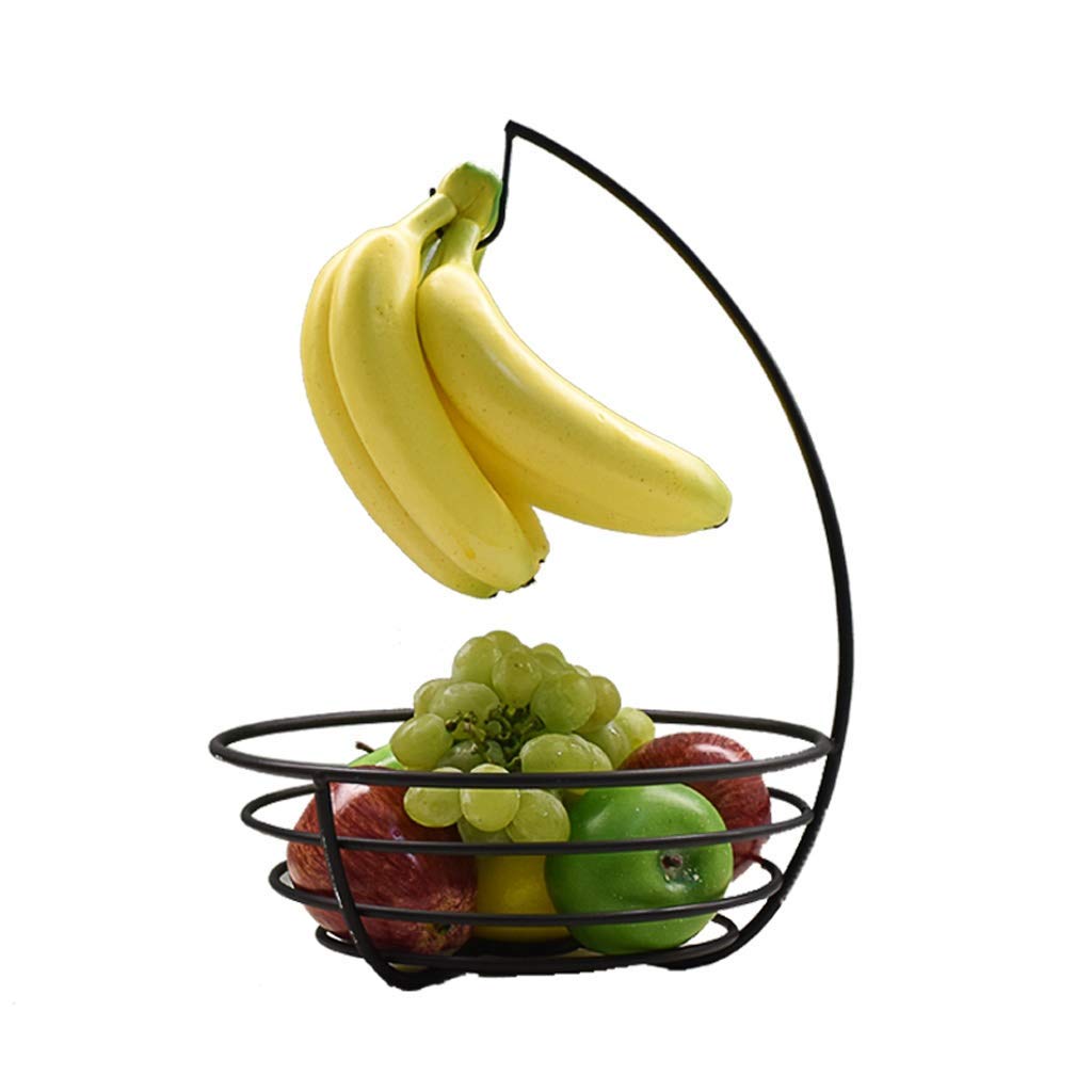 Modern Metal Fruit Bowl with Banana Hook - Stylish Fruit Basket Display Rack for Kitchen Countertop, Dining Table & Fruit Storage Organization