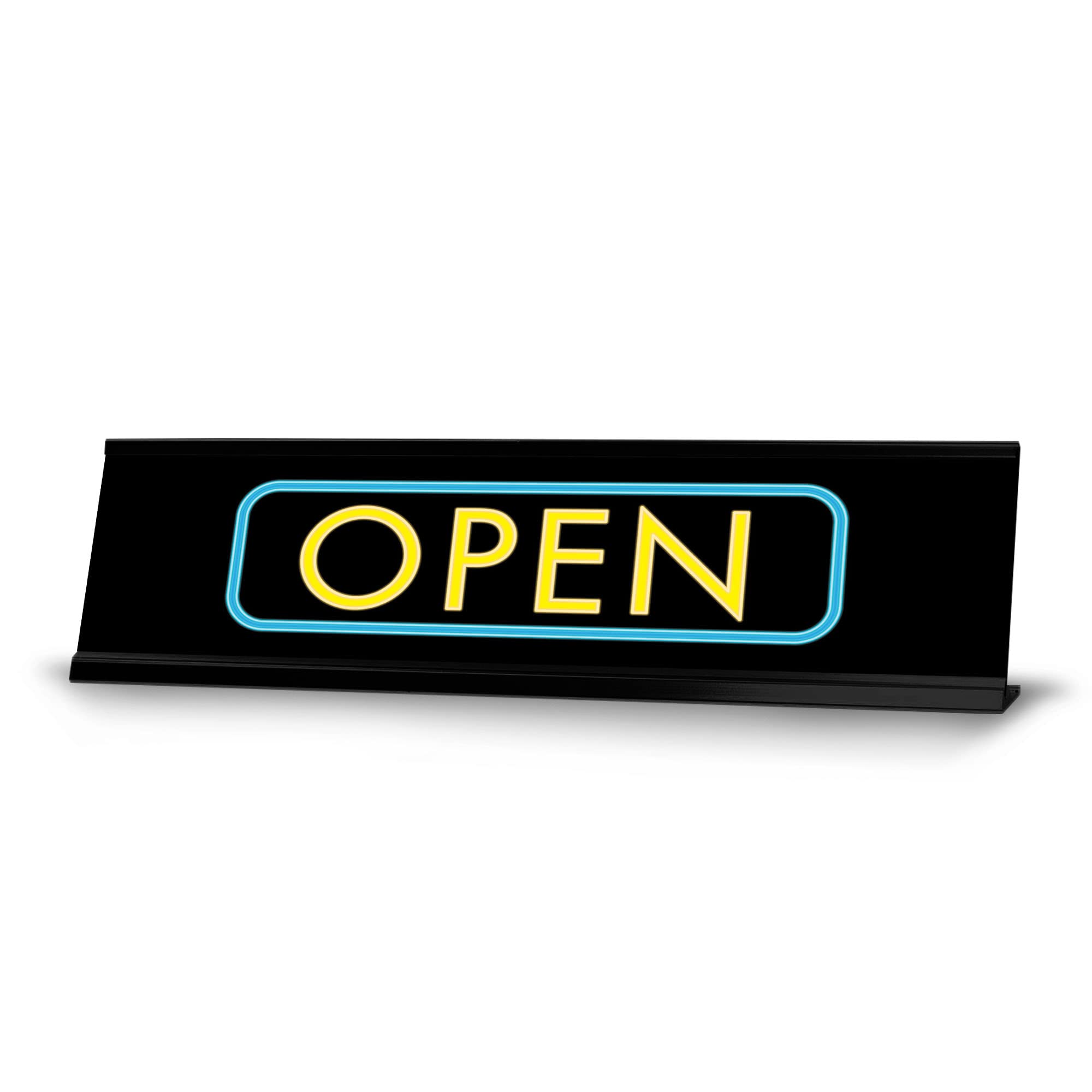 Black Frame Open Desk Sign (2x8 Inches) - Perfect for Office Decor, Reception Desks & Professional Workspaces