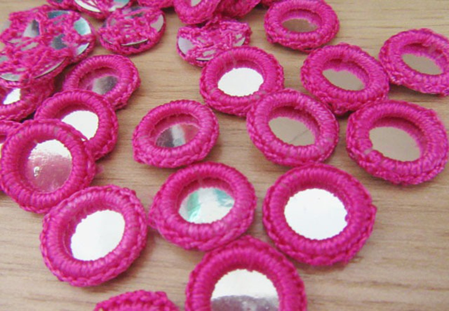 YYCRAFT 64pcs Gypsy Crochet Shisha Mirrors - Small Decorative Appliques for DIY Crafts, Sewing, Scrapbooking & Home Decor (Hot Pink) - Perfect for Bohemian Style Clothing, Handmade Jewelry & Festival Accessories