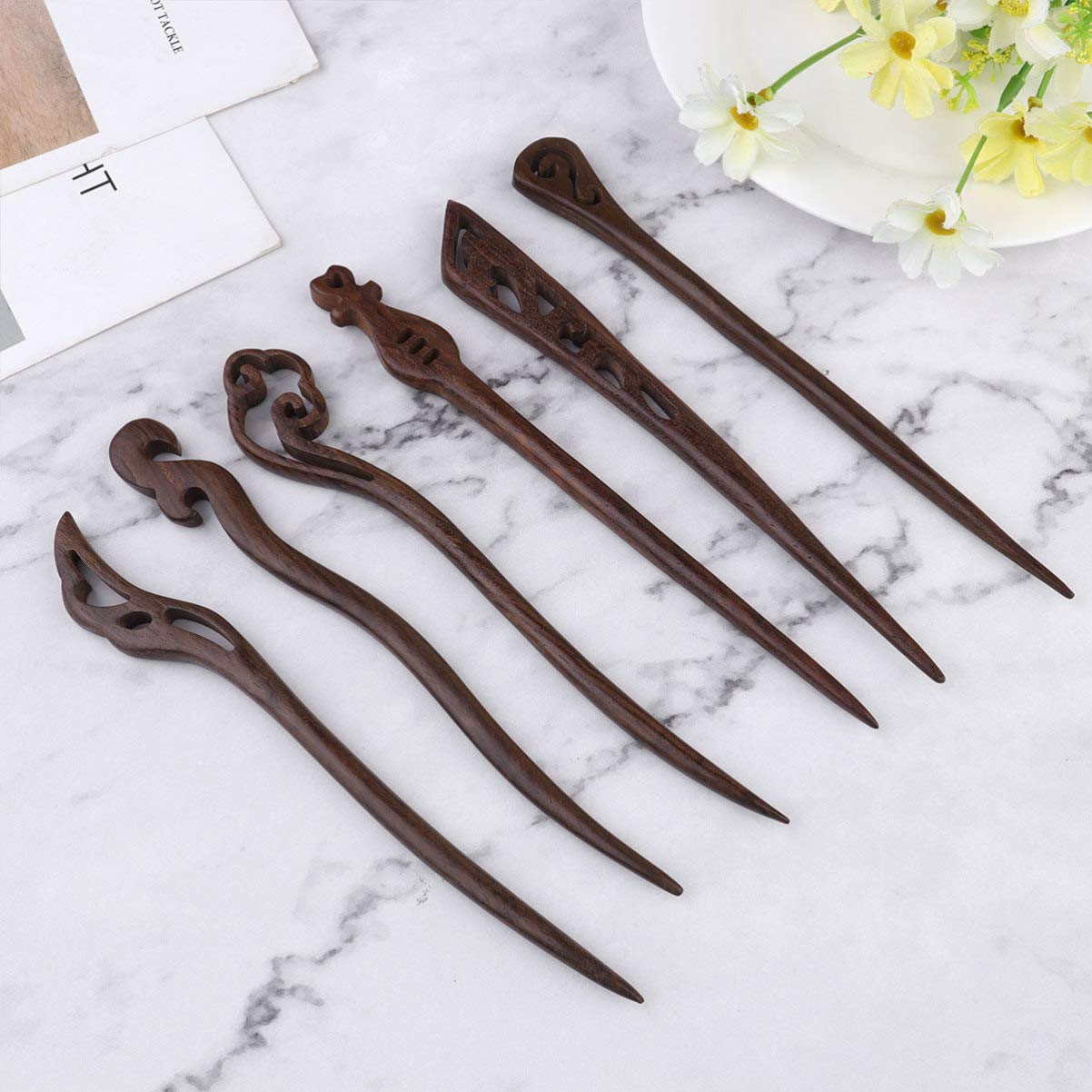6pcs Wooden Hair Sticks for Women - Fashion Hair Accessories for Updos & Braids